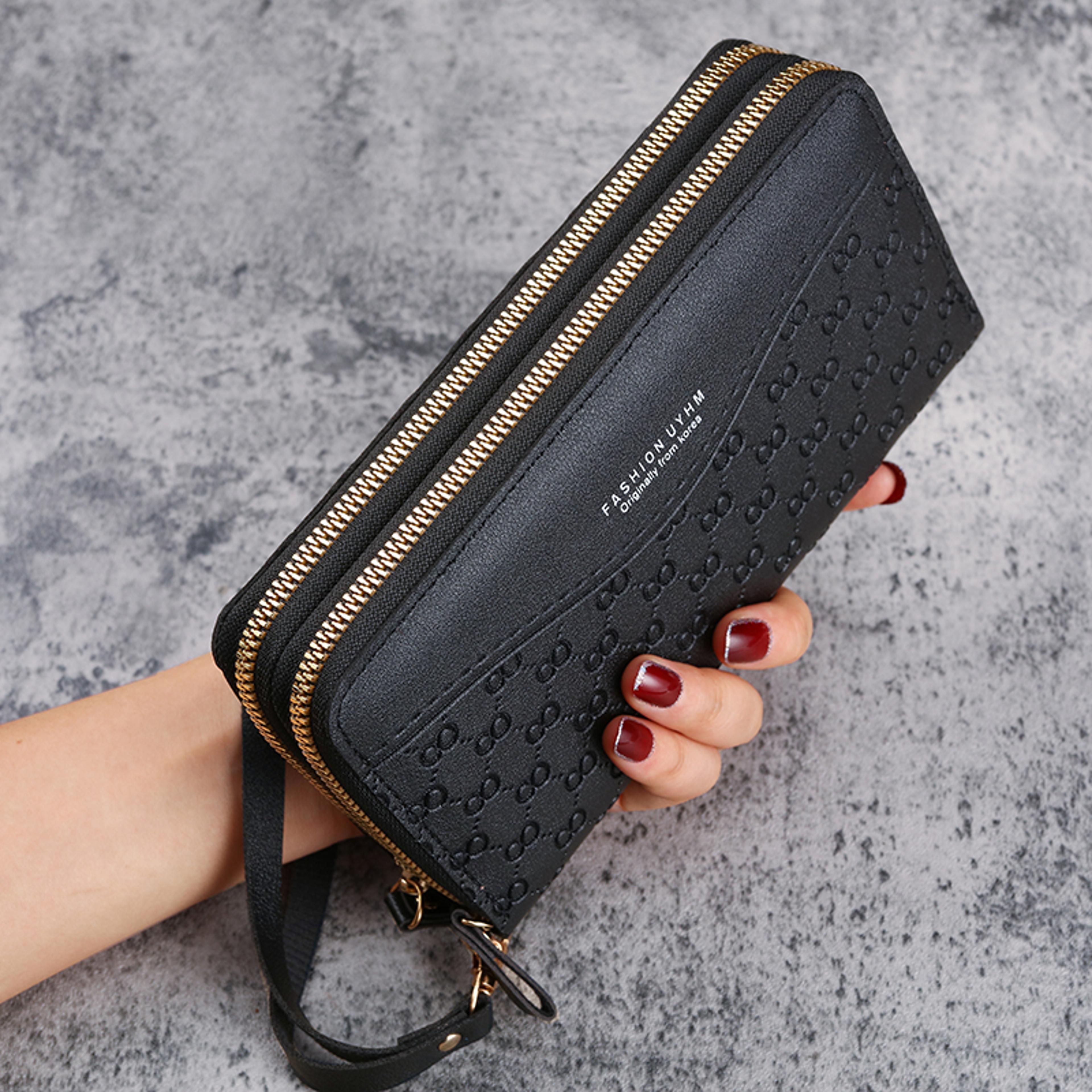 fashion embossed ladies long zipper wallet, new purse, large capacity mobile phone pocket