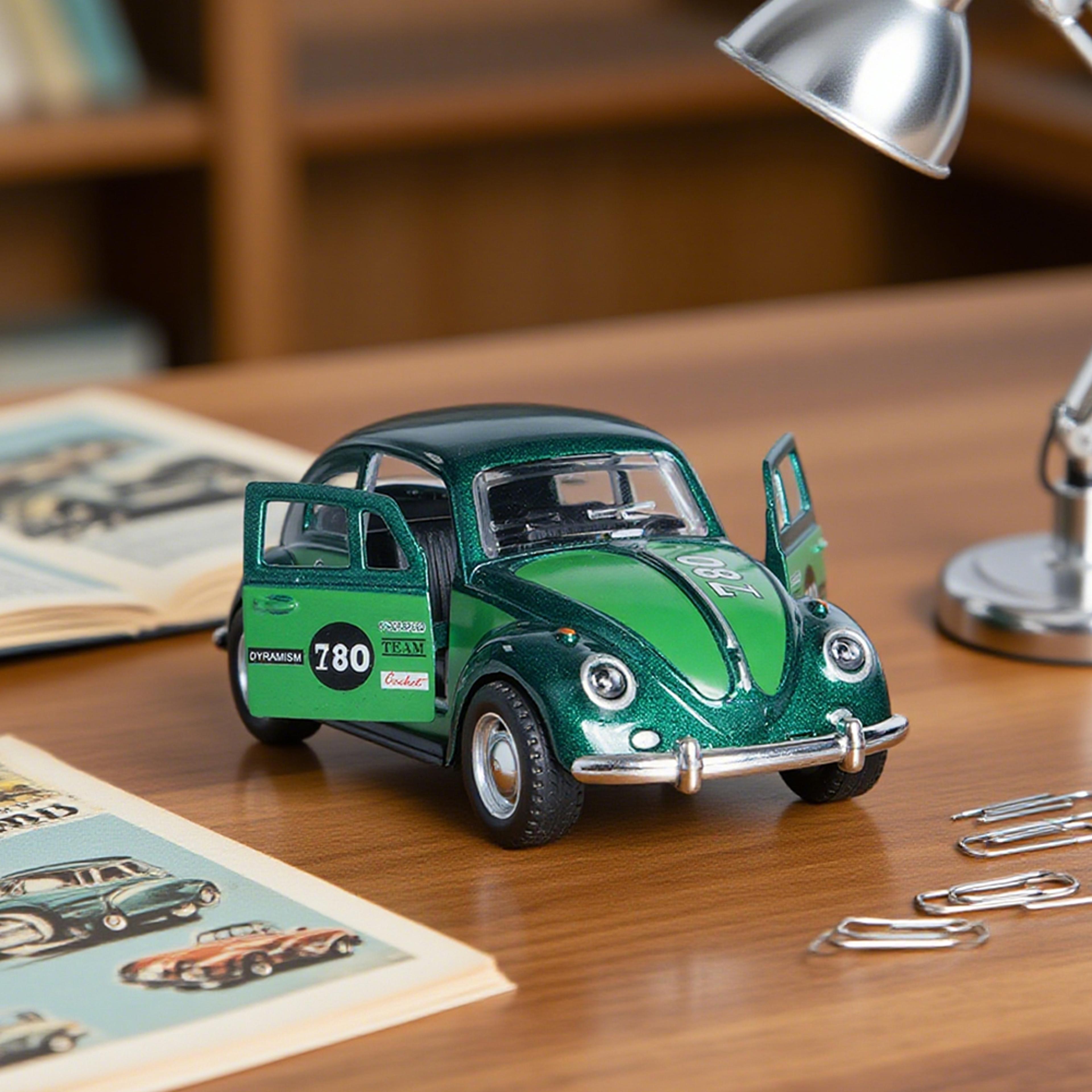 retro green beetle toy car, alloy model car, pull back action, openable doors, childrens gift, boys toy, model car