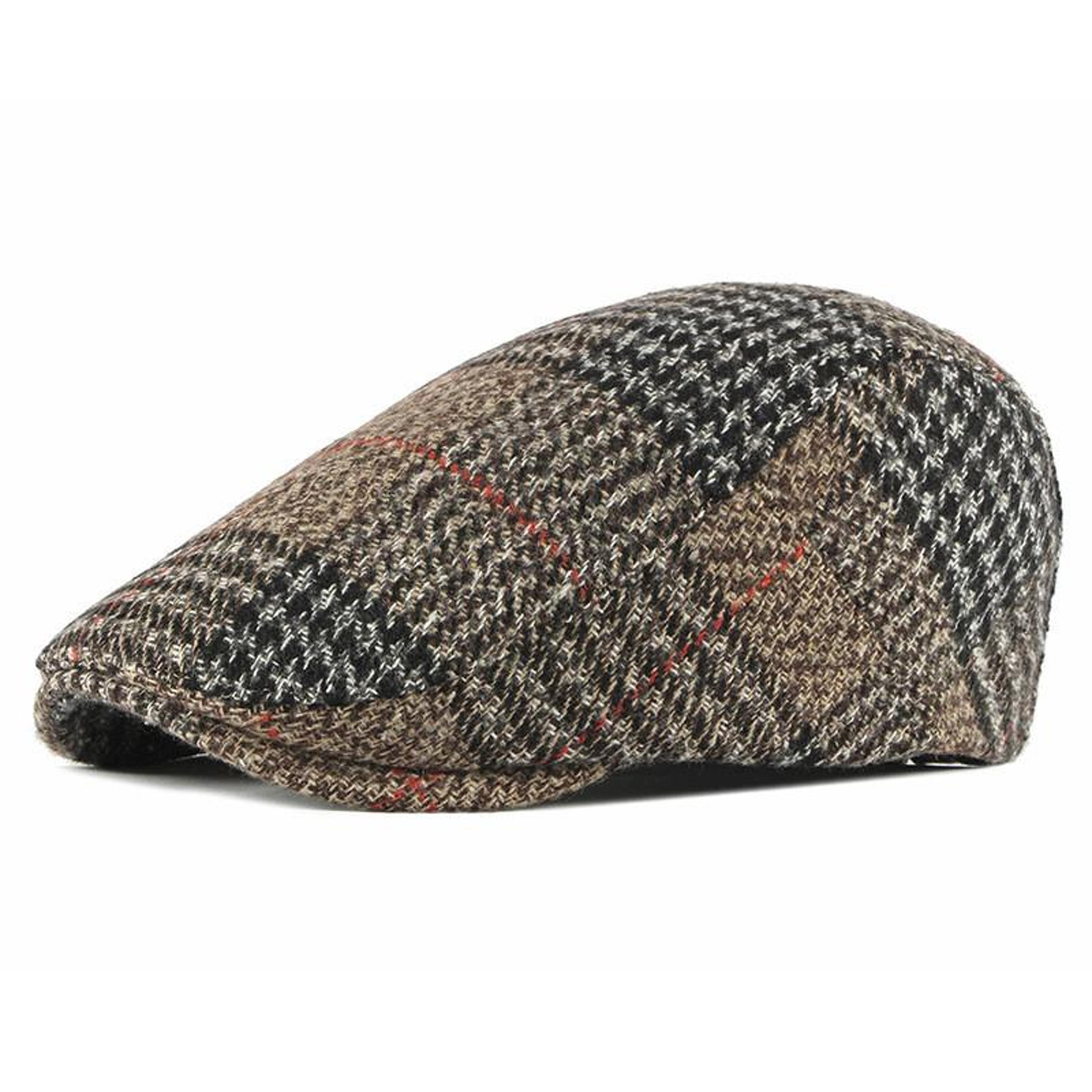 winter acrylic plaid beret hat, stylish newsboy cap for men and women