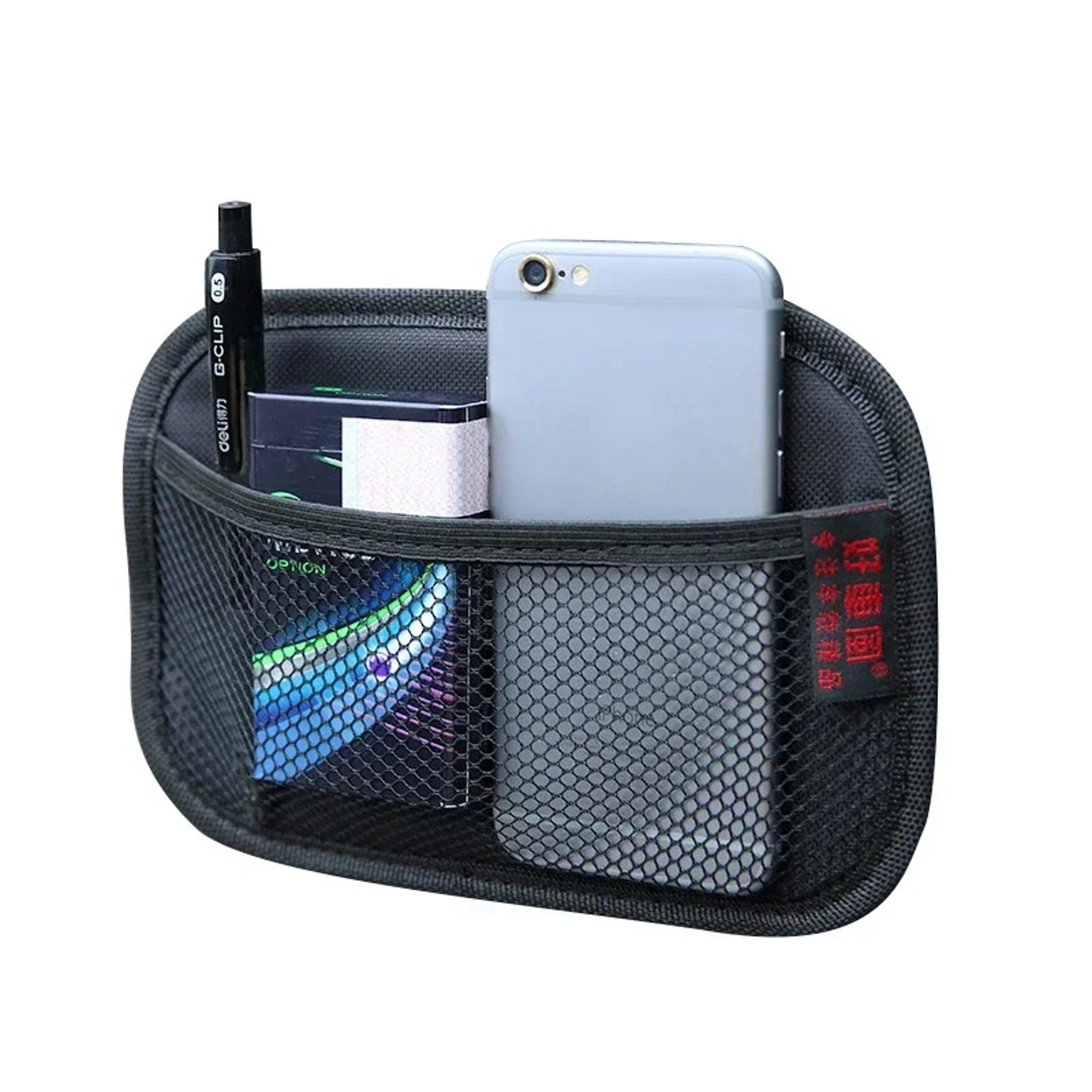 car interior organizer, oxford fabric net bags, leather mesh storage for phones, coins, keys