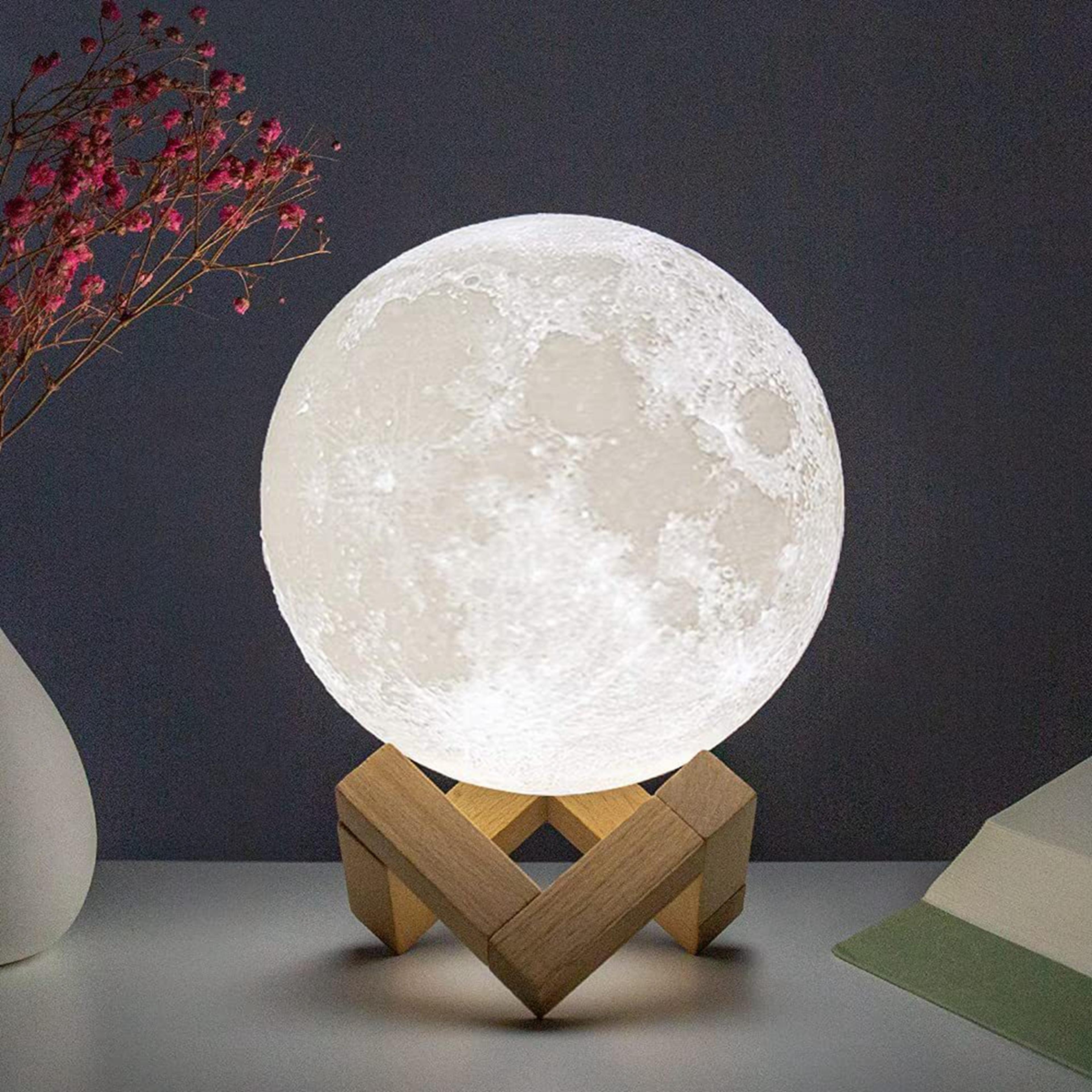 starry moon lamp with stand, led night light for bedroom decor night lights kids gift moon lamp