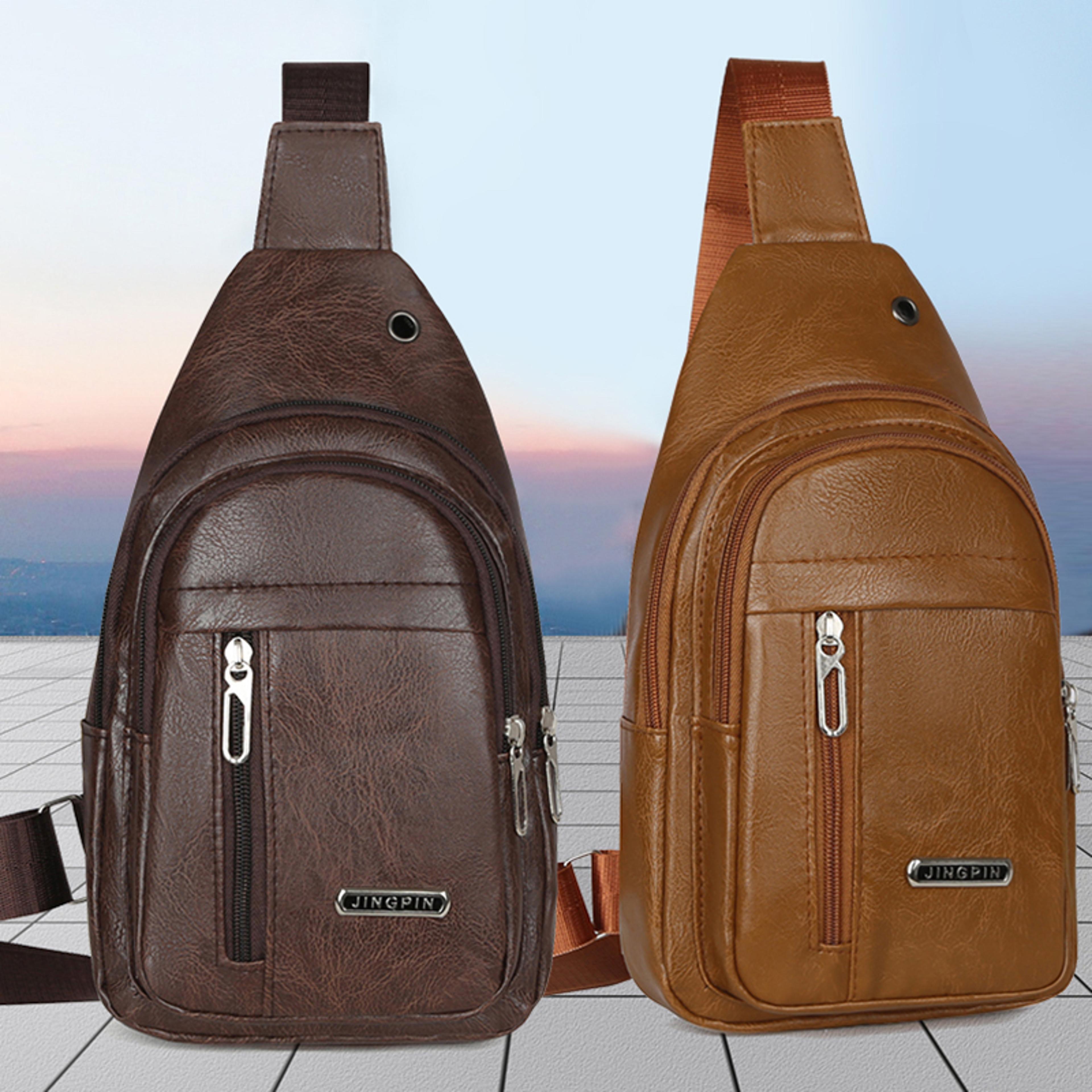 leather crossbody sling bag for men, fashion business chest bag, vintage messenger pack