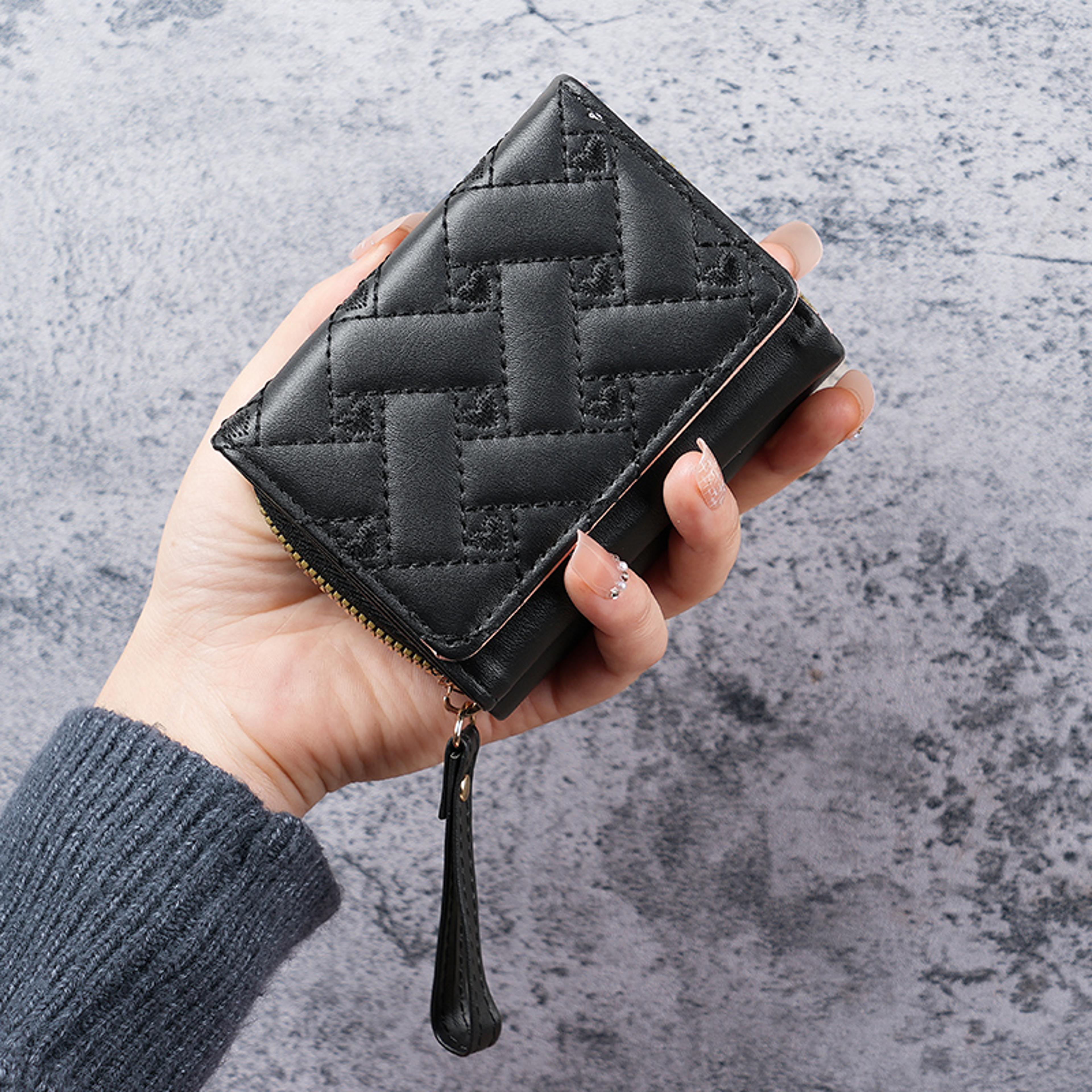 new women's wallet short, simple embroidered love pu zero wallet multi card small wallet wallet wallet clip card bag