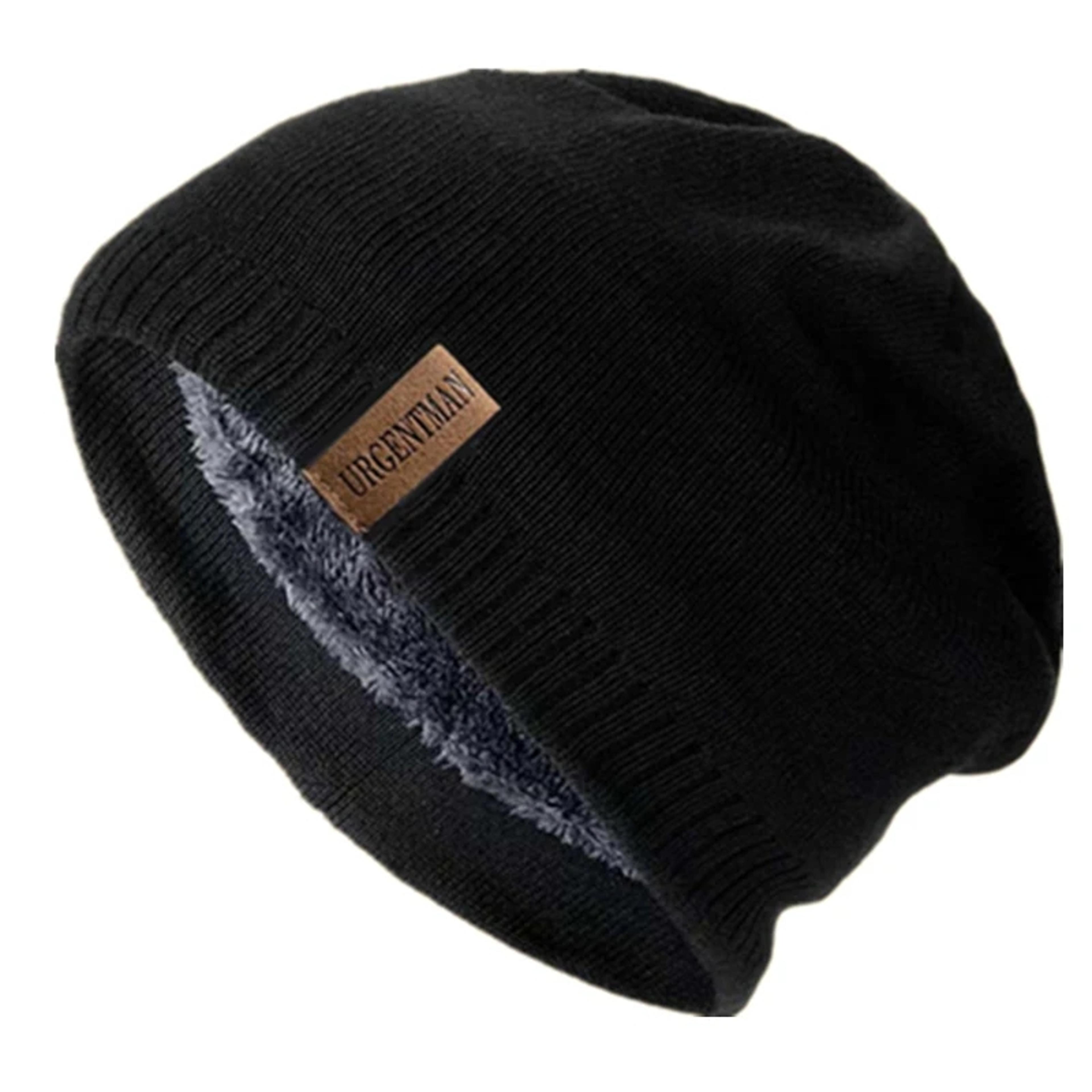 solid color unisex winter hats, knitted beanie cap with fur lining for men and women, warm sports outdoor hats