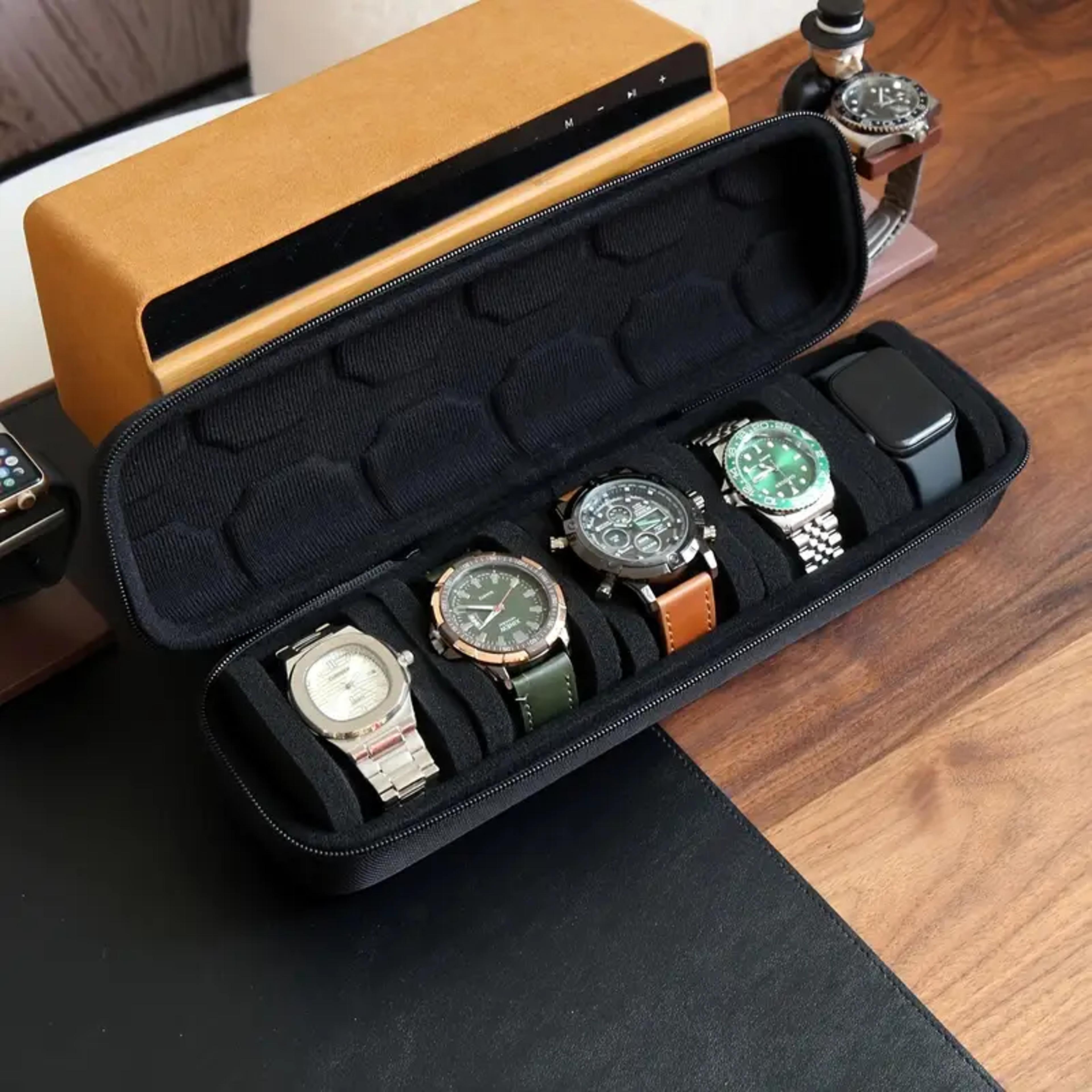watch storage organizer box, watch travel case, hardshell travel case for men's and women's watches, handbag organizer