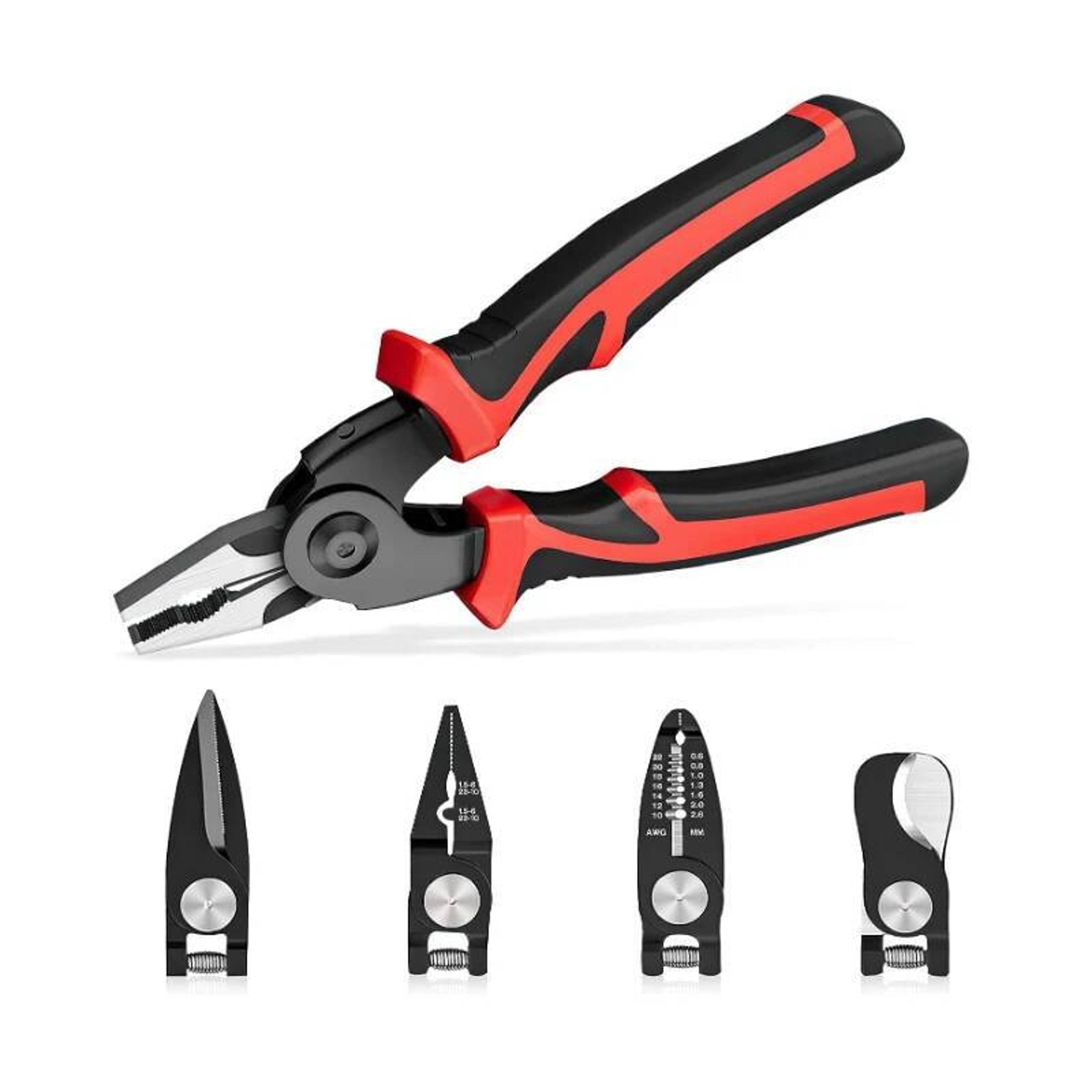 multi-tool pliers set, crimping pliers, wire stripper, quick change plier head set, wire cutters, cable cutter