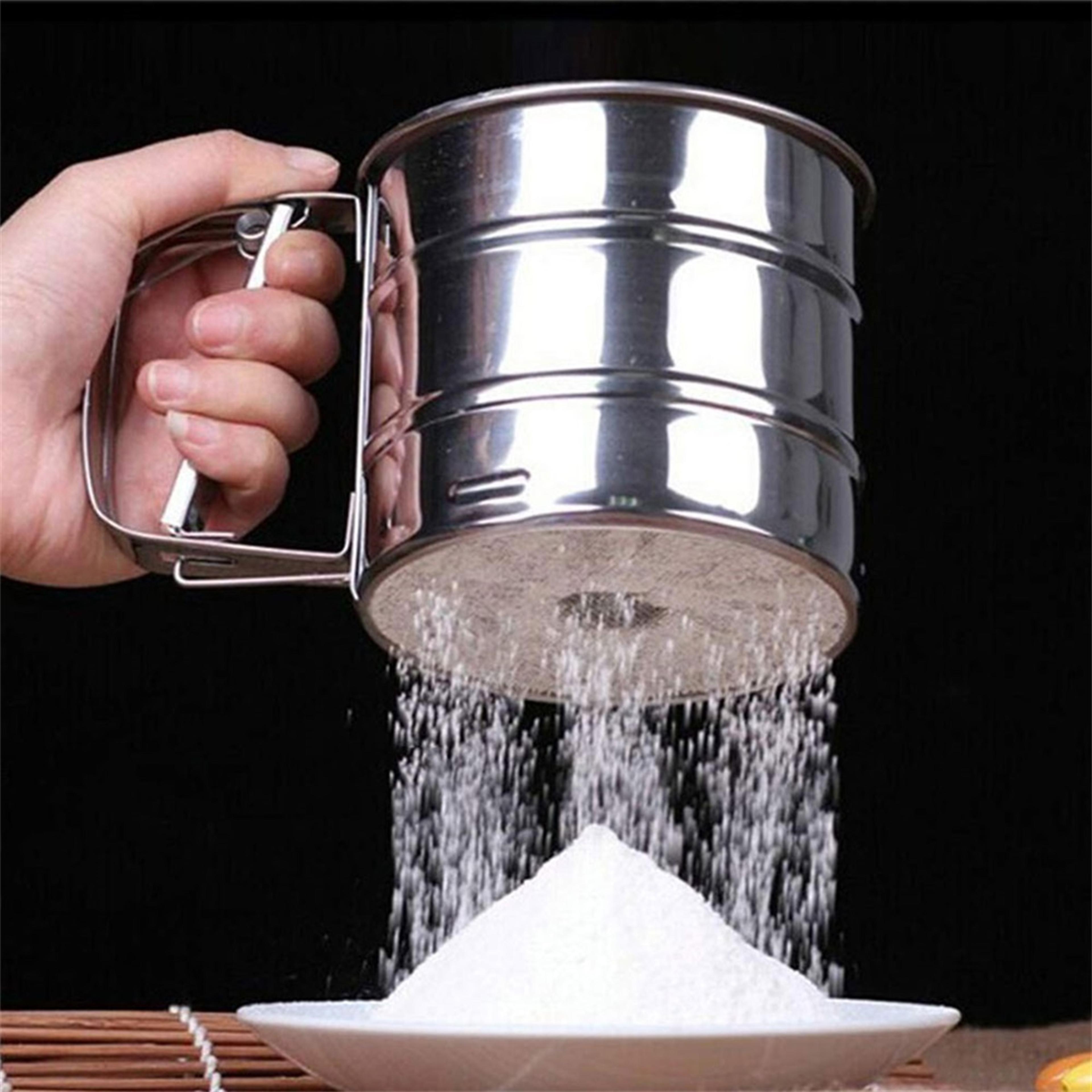 flour sifter for baking, stainless steel handheld sieve, fine mesh duster