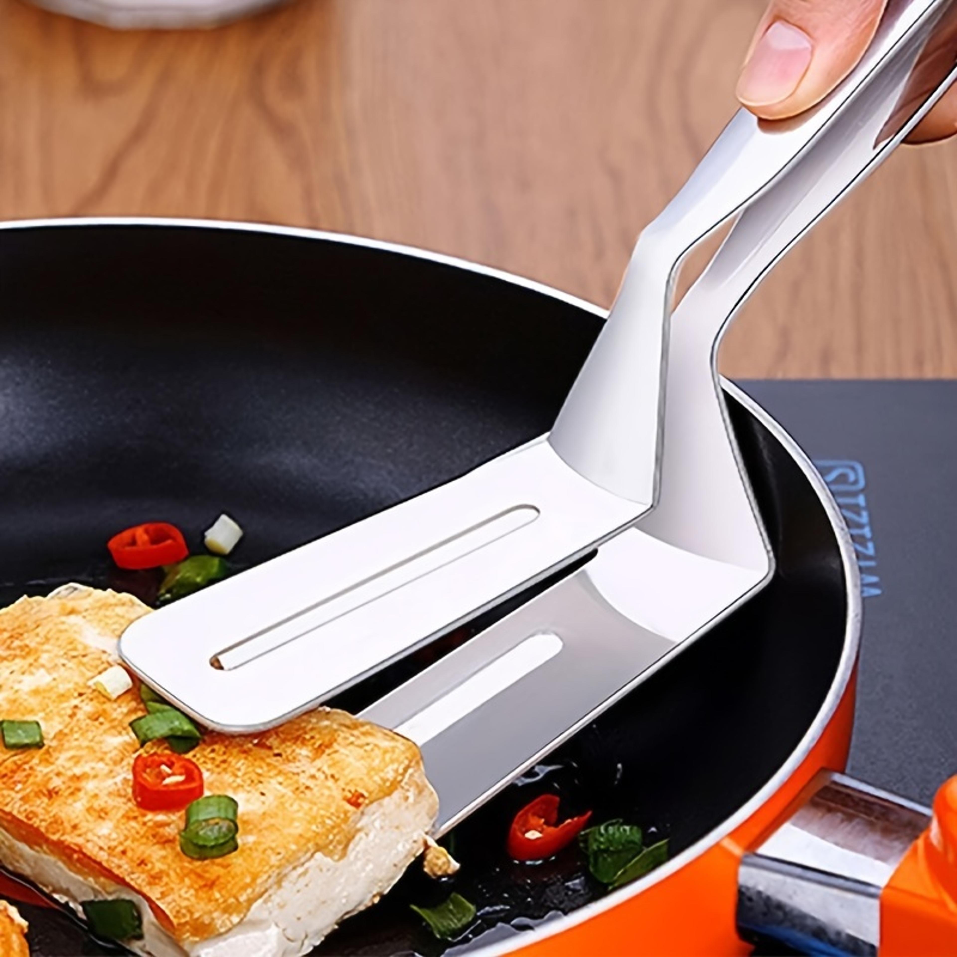 kitchen barbecue tongs, stainless steel food flipping clamp for bbq, pizza, fish, steak, non-stick grilling tools