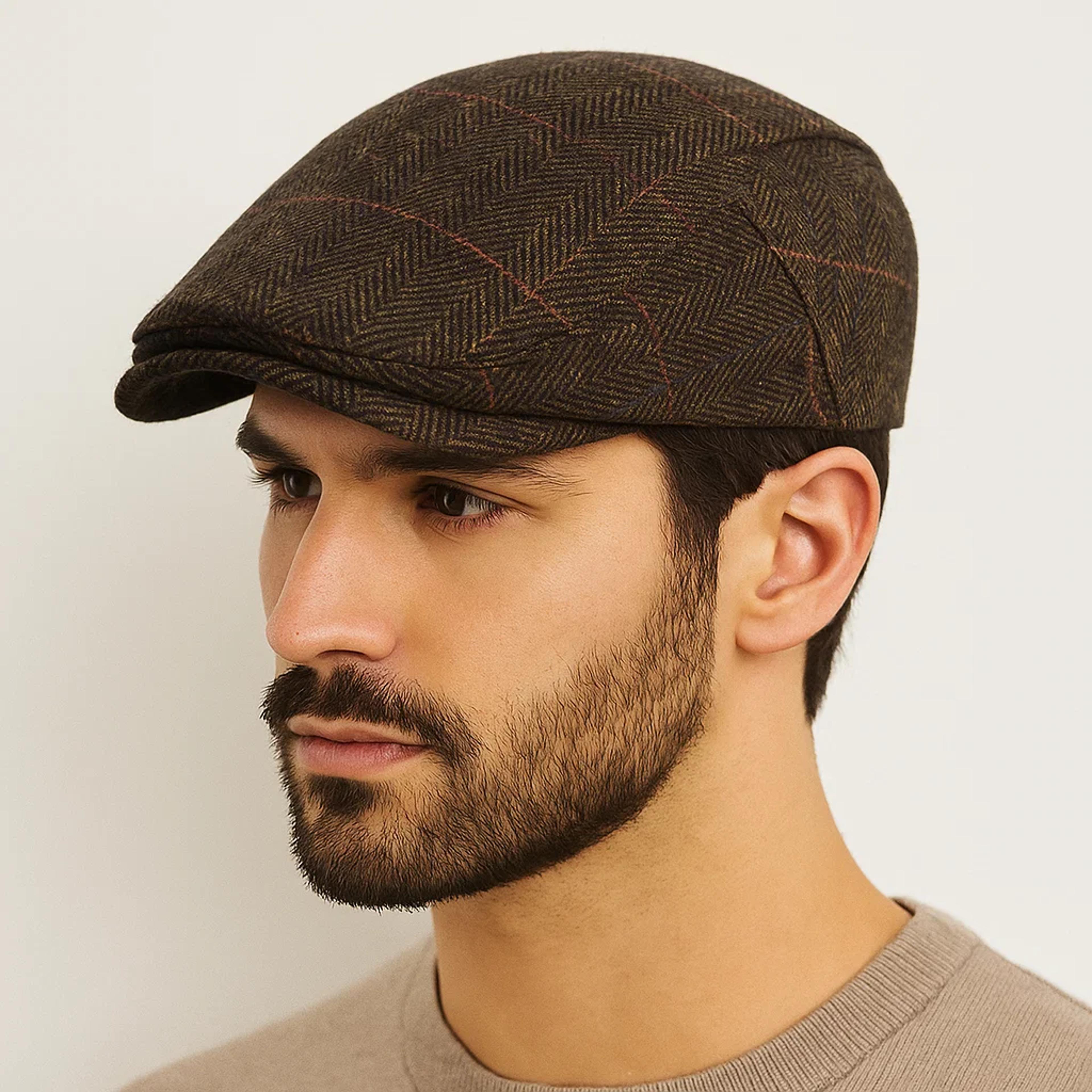 vintage newsboy cap men winter thick warm casual stripe berets adjustable flat peaked hat