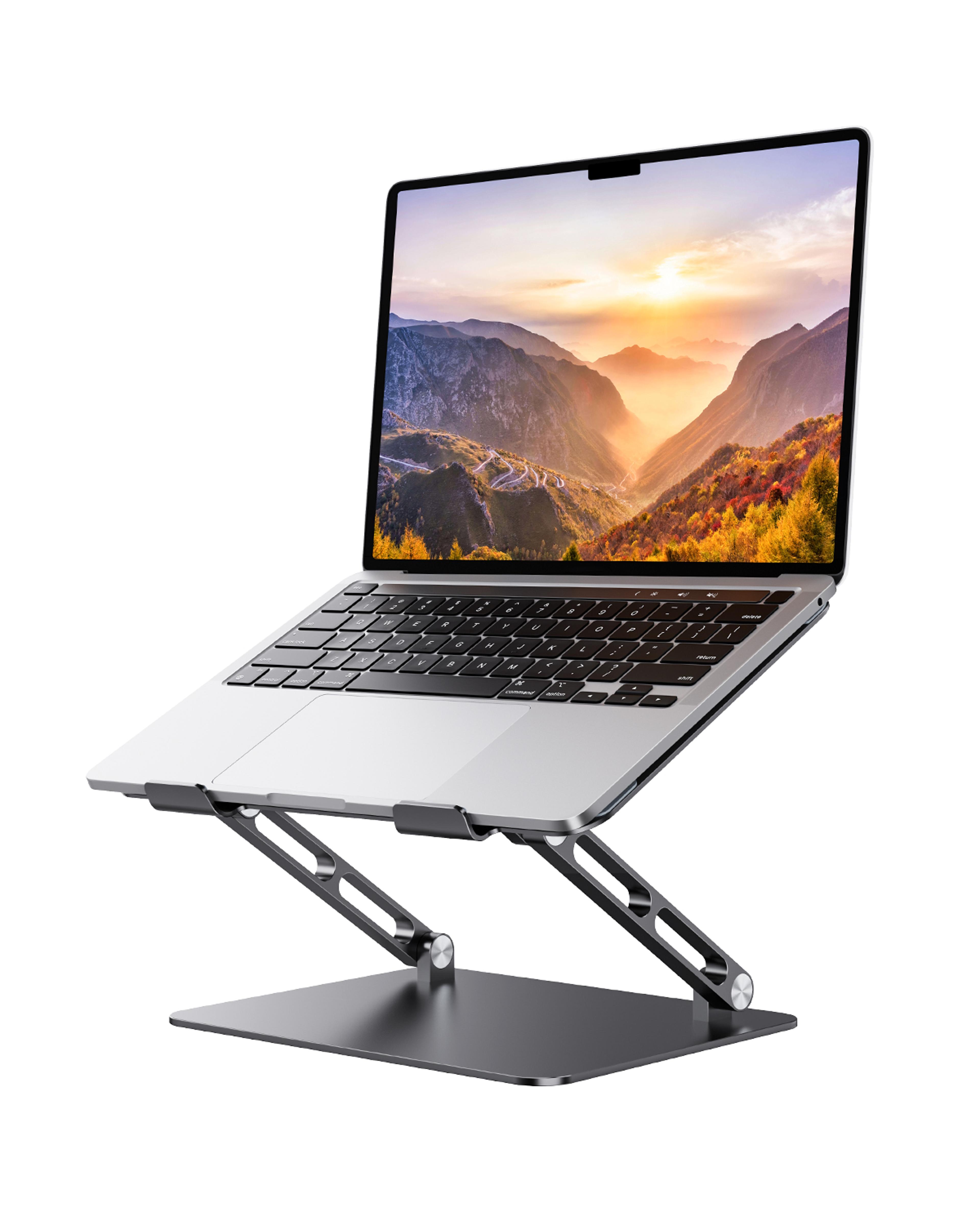 ergonomic adjustable laptop stand for desk, aluminum riser for notebook, sturdy laptop stand
