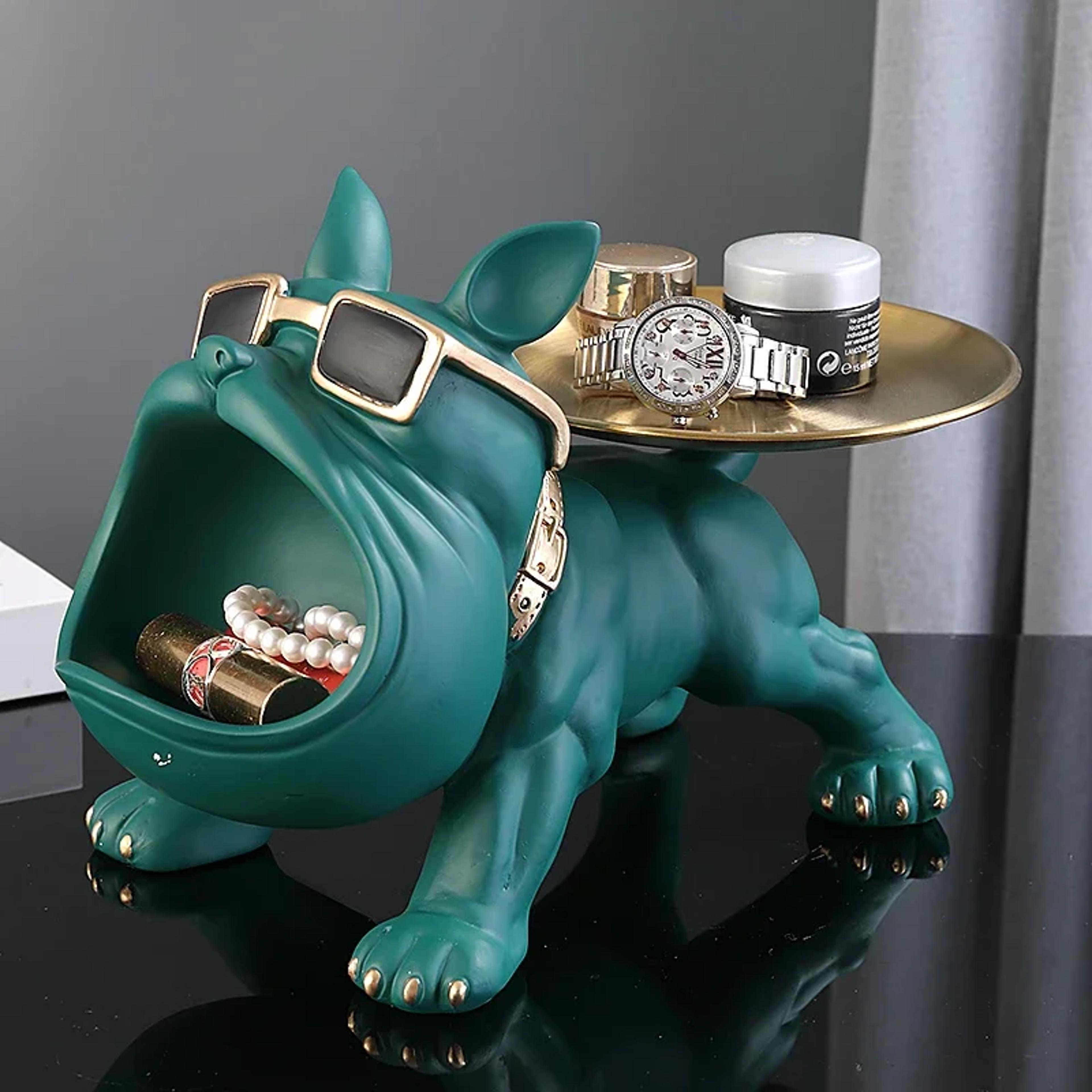 home decor bulldog sculpture, animal ornament key storage figurine