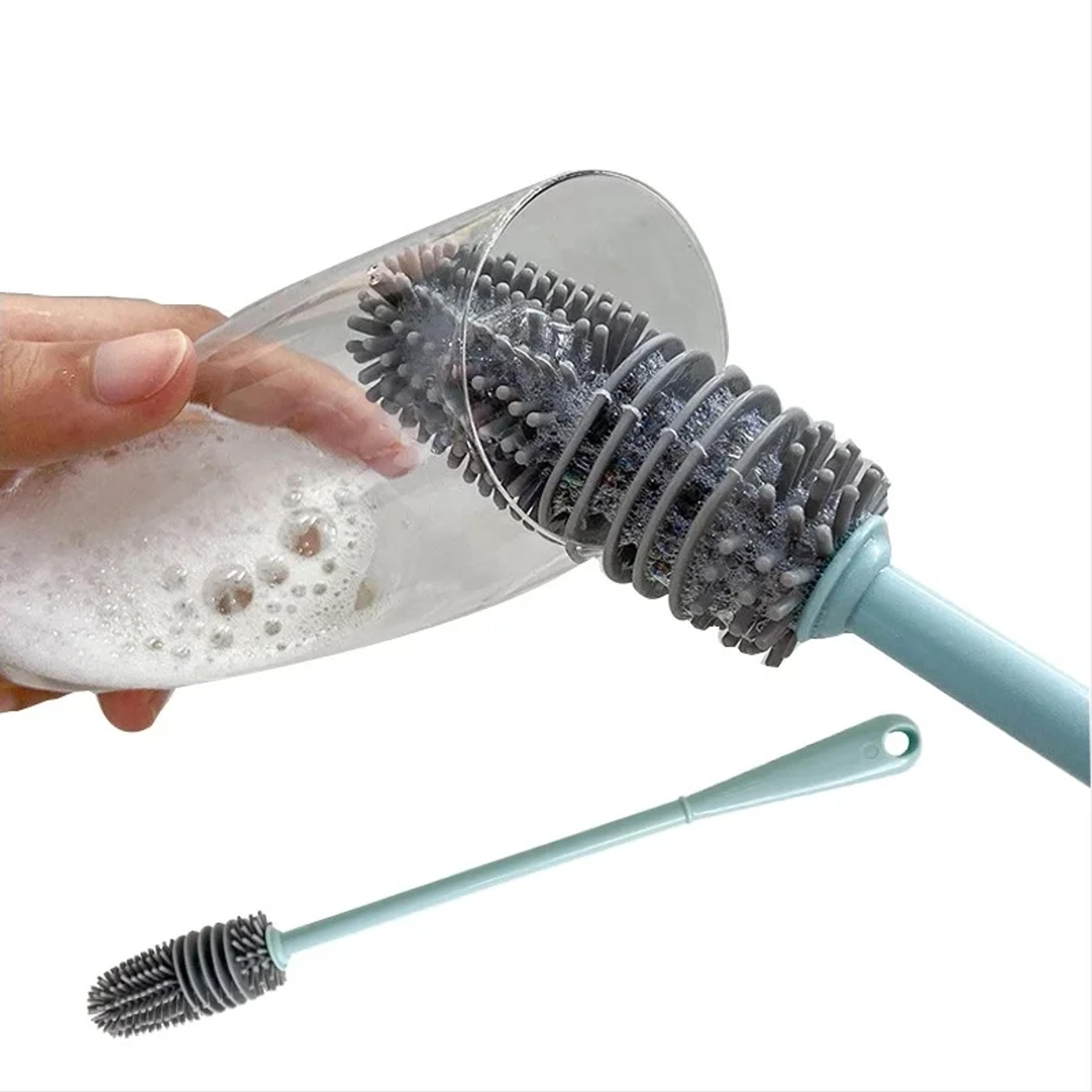 long handle silicone cleaning brush, glass cup scrubber for milk bottles and kitchen