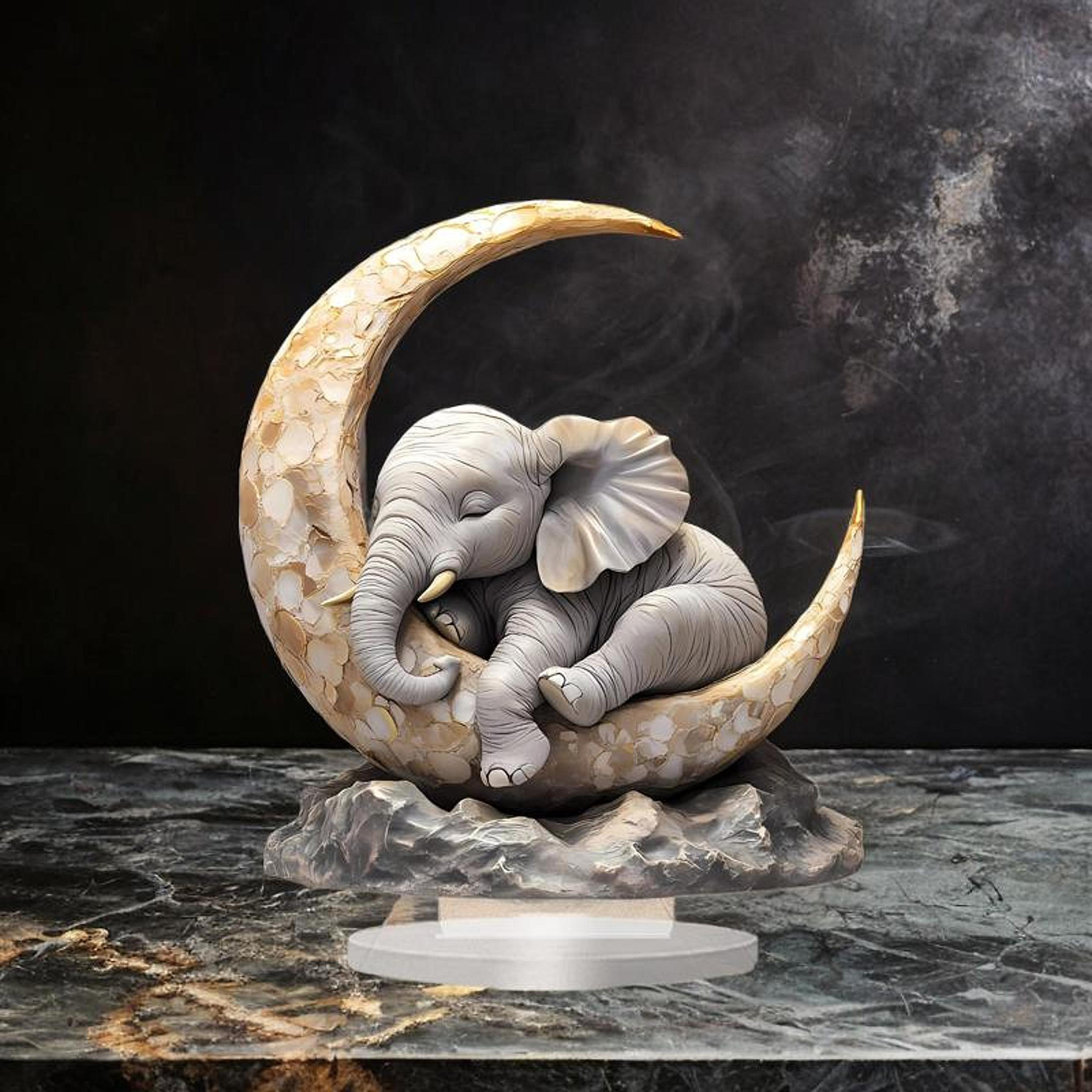 cute elephant sleeping on the moon animal present acrylic ornament for bookshelf