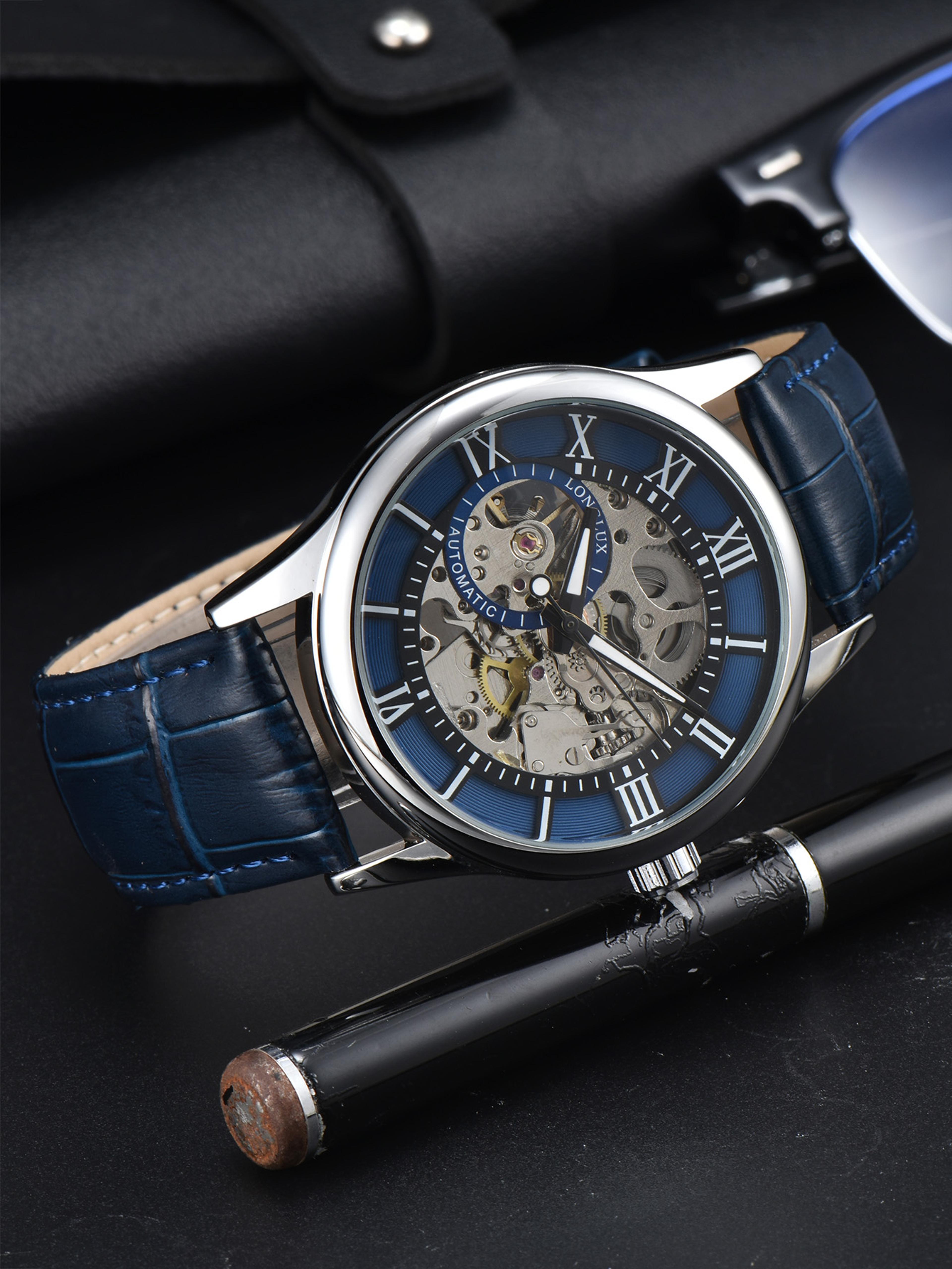 waterproof hollow leather men's watch automatic mechanical rome watch