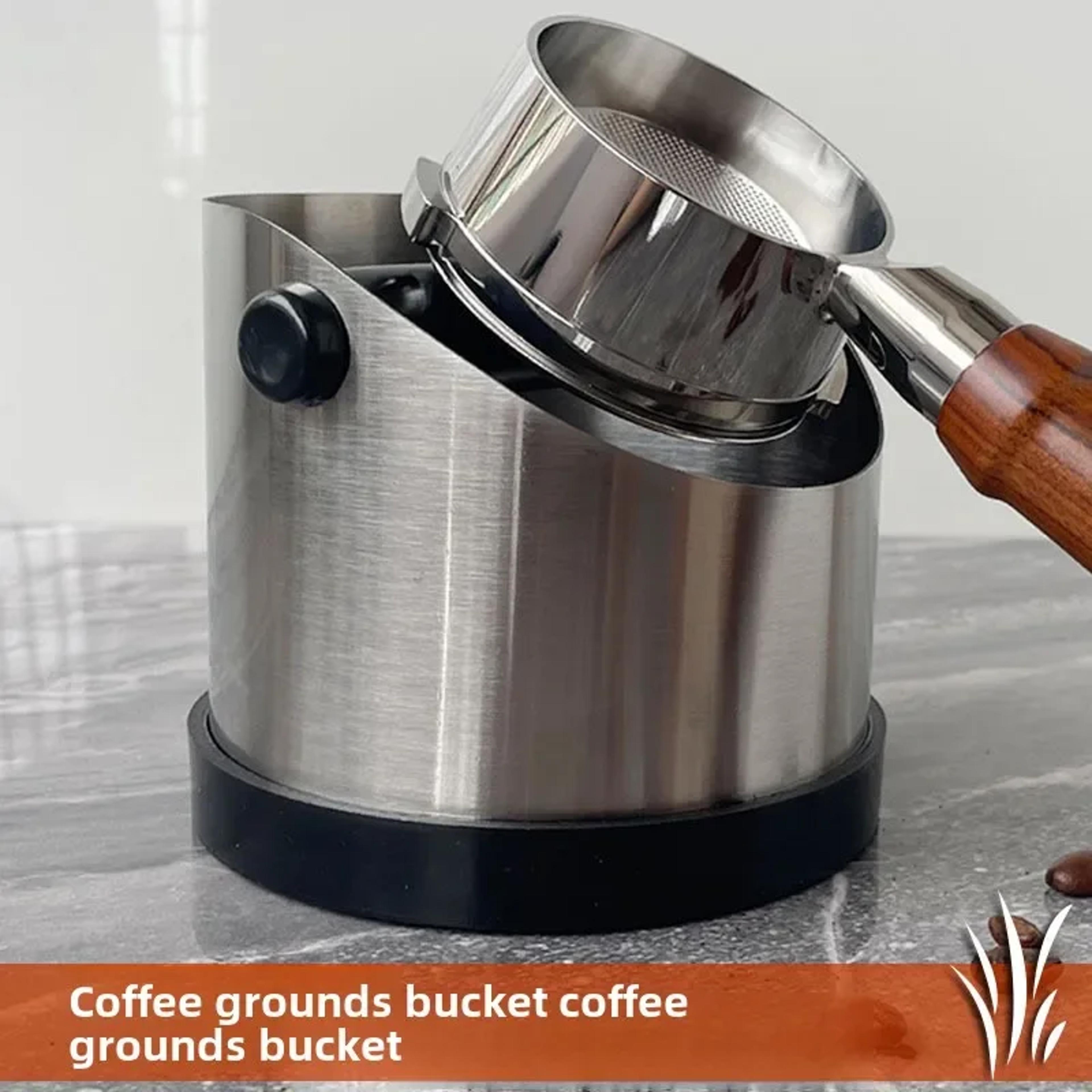 espresso coffee knock box with non-slip rubber ring, durable stainless steel ground bin for effortless cleaning