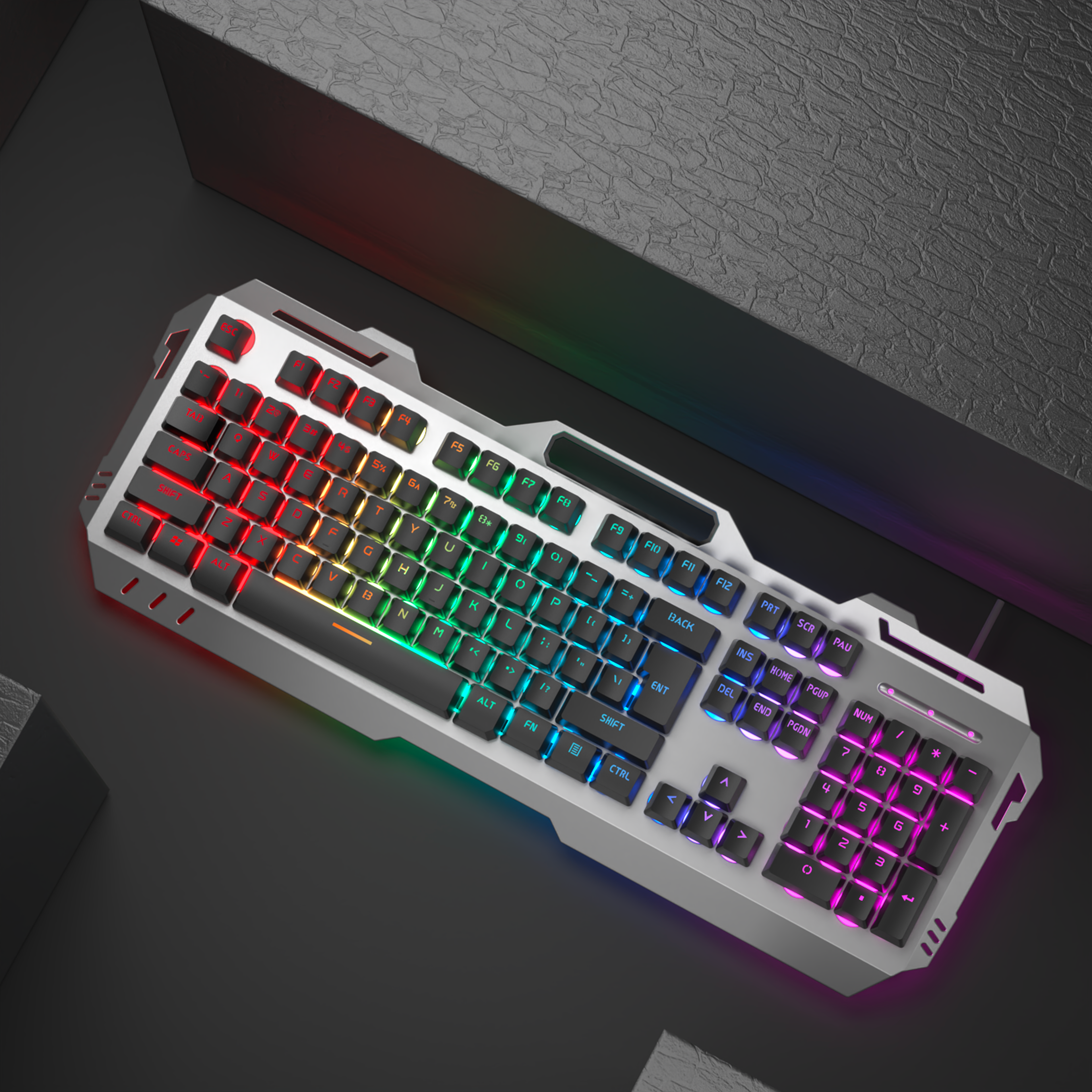 silent gaming keyboard, all-metal panel, wired backlit usb, esports office game windows laptop pc