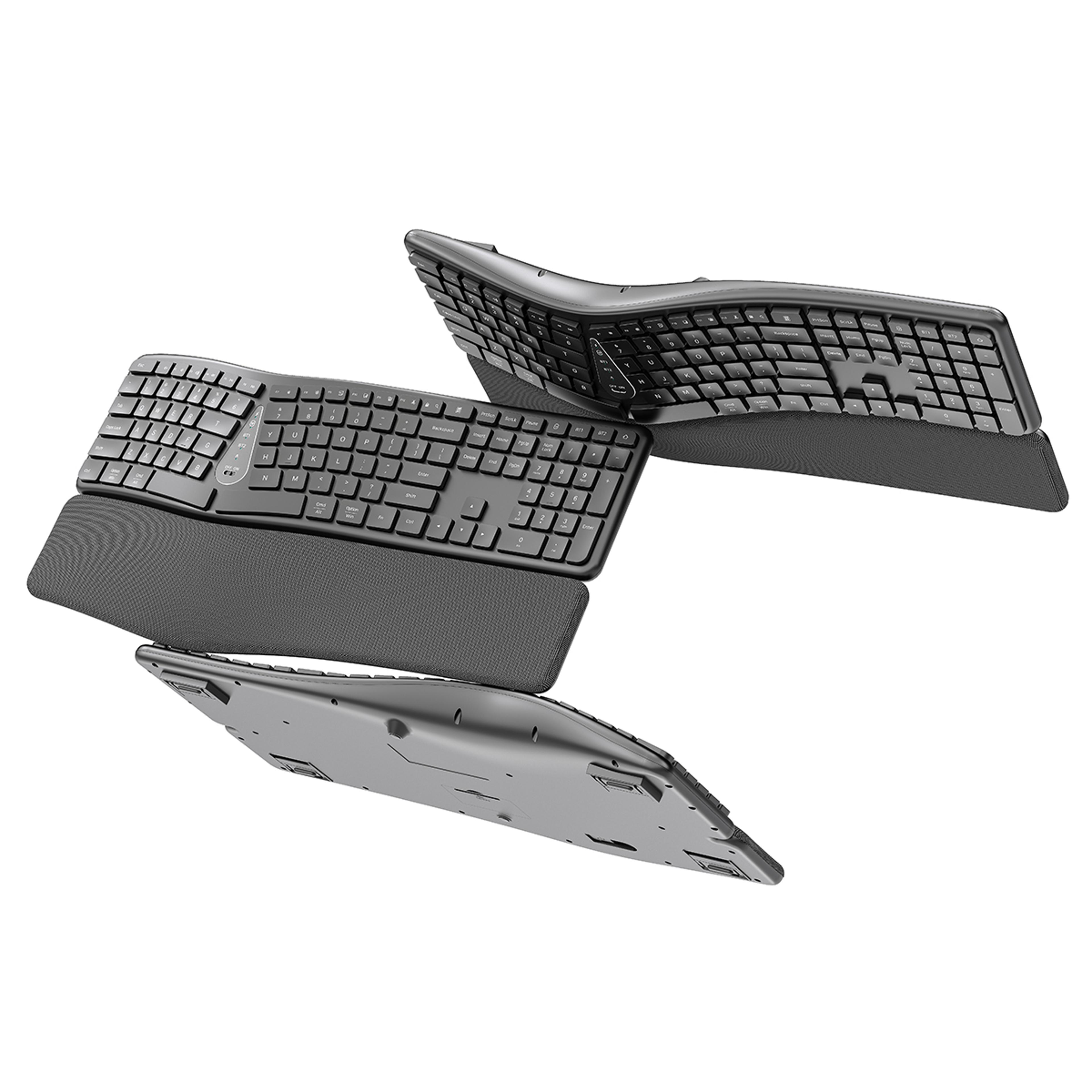 comfortable wireless ergonomic keyboard with palm rest, multi-device rechargeable bluetooth keyboard for laptop