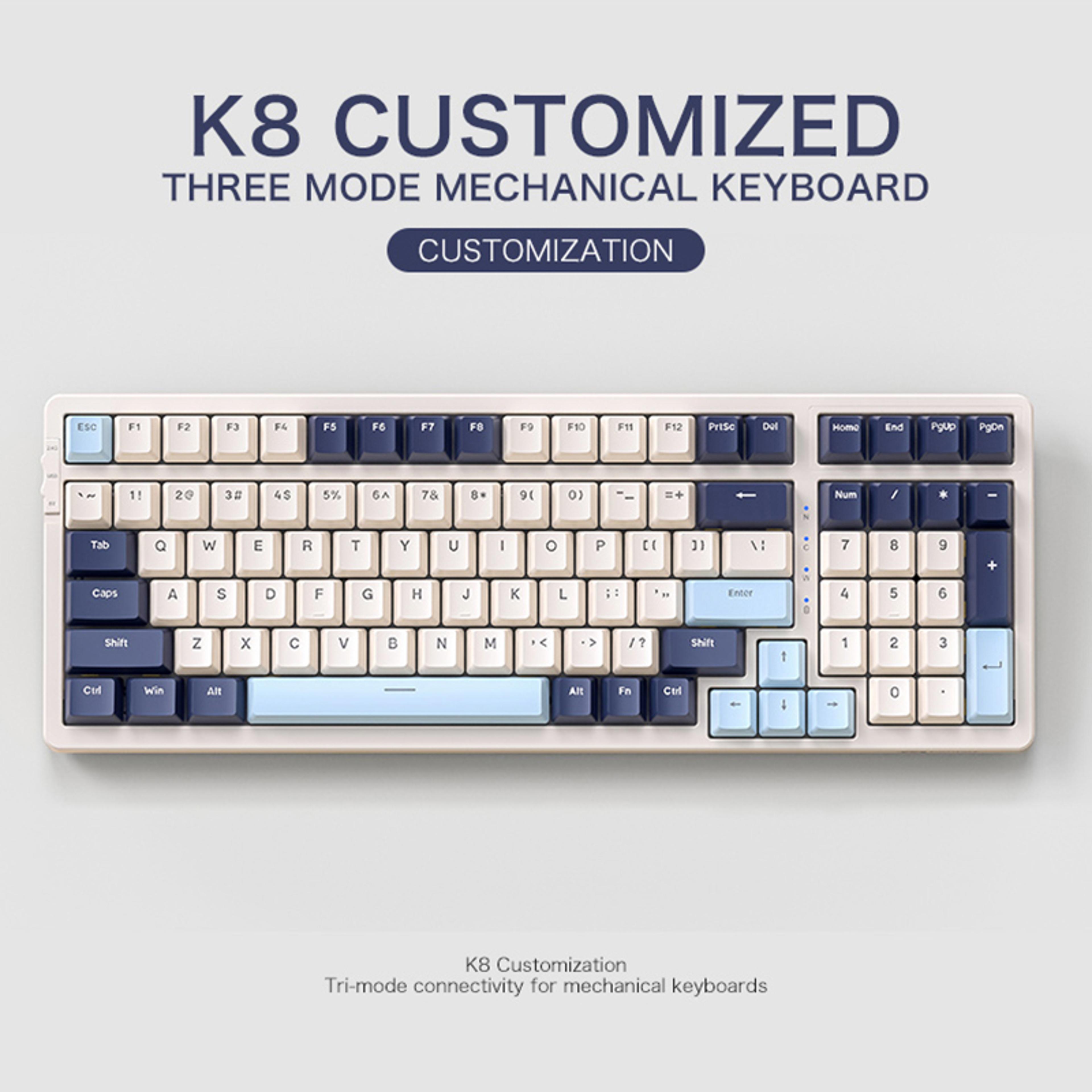 wireless mechanical keyboard with full key hot swap, lighting effects, tri-mode connection, gasket muffler