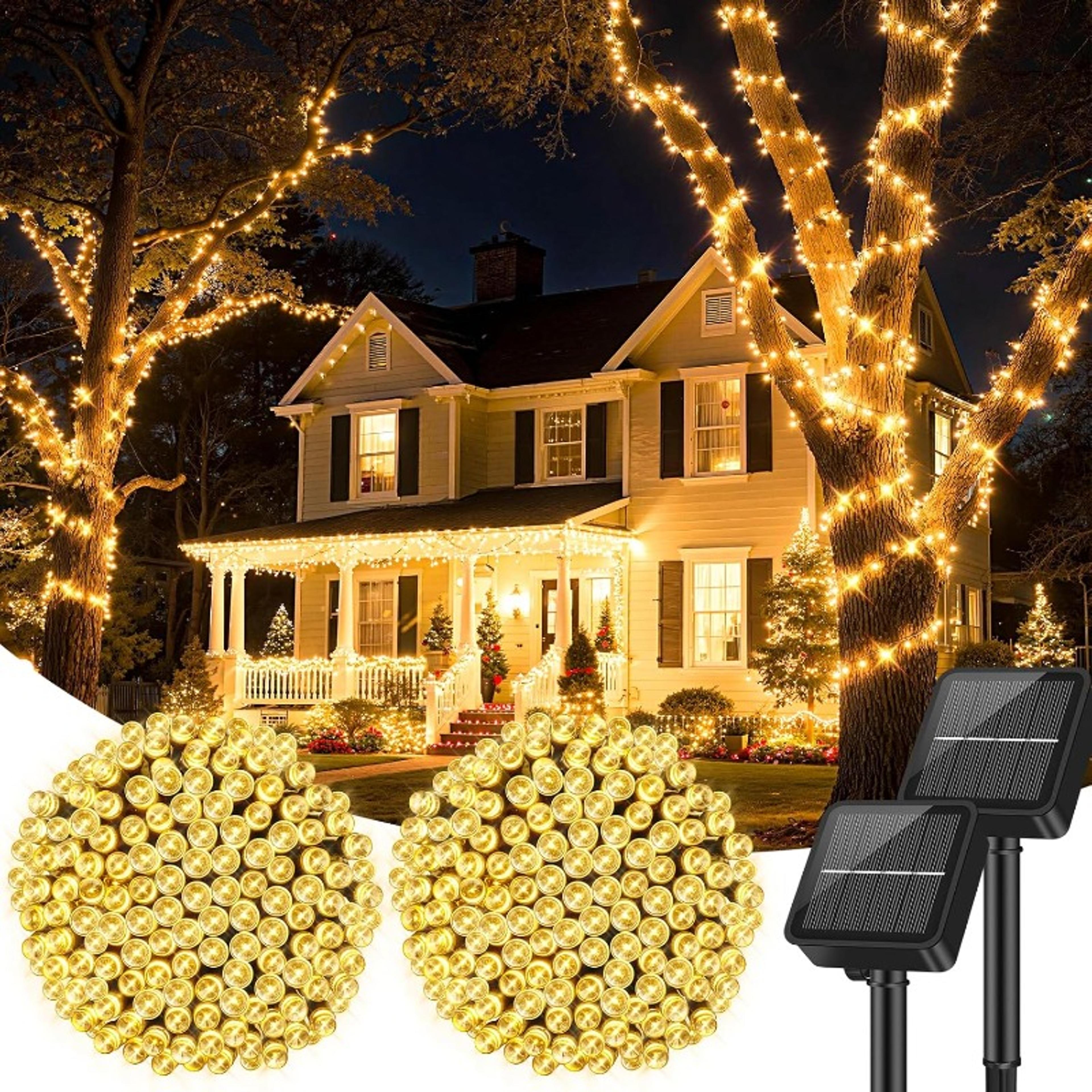led solar fairy lights for gardens, solar string lights, lighting modes, christmas party decorations