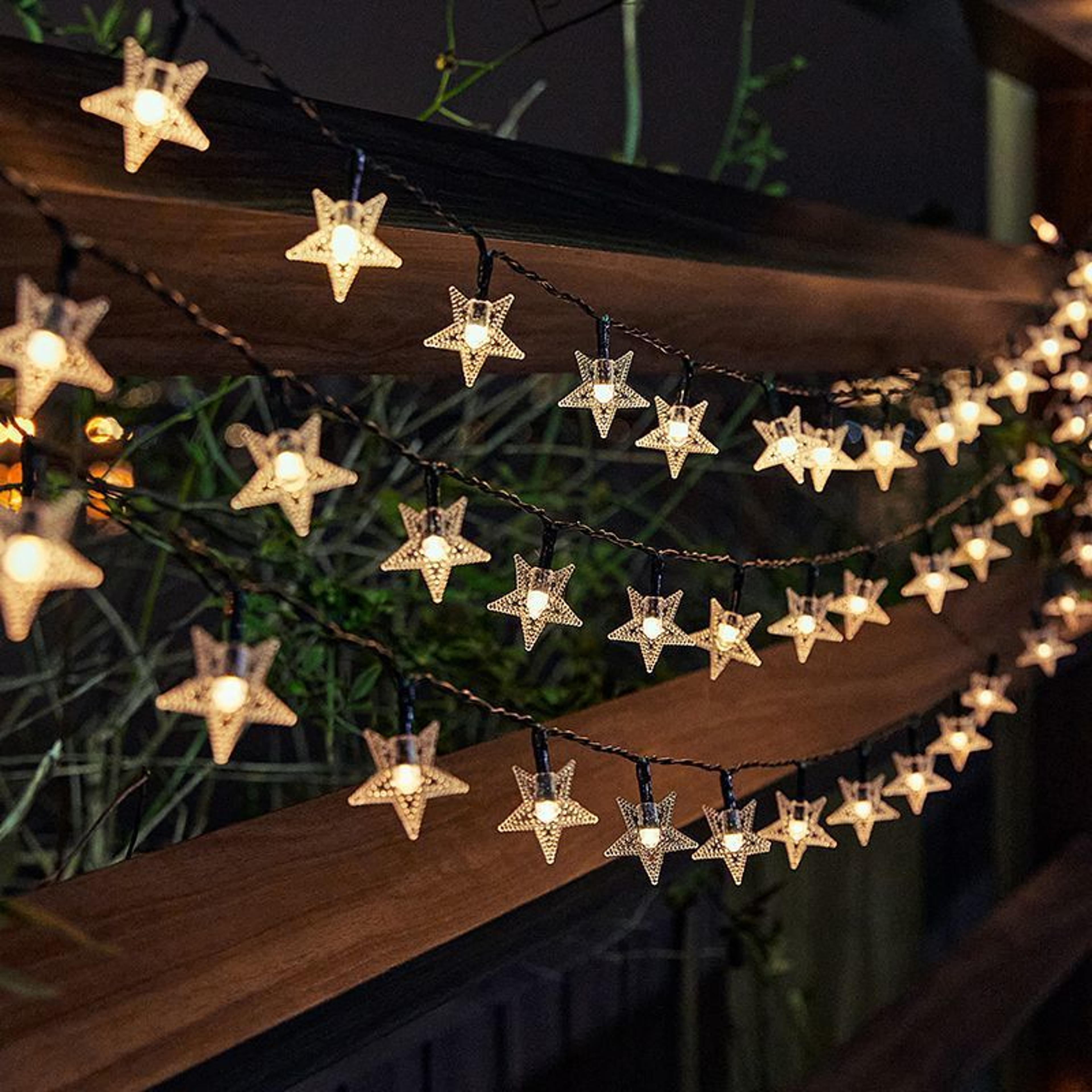 solar star string lights, outdoor weatherproof led lights for garden, christmas, patio decor