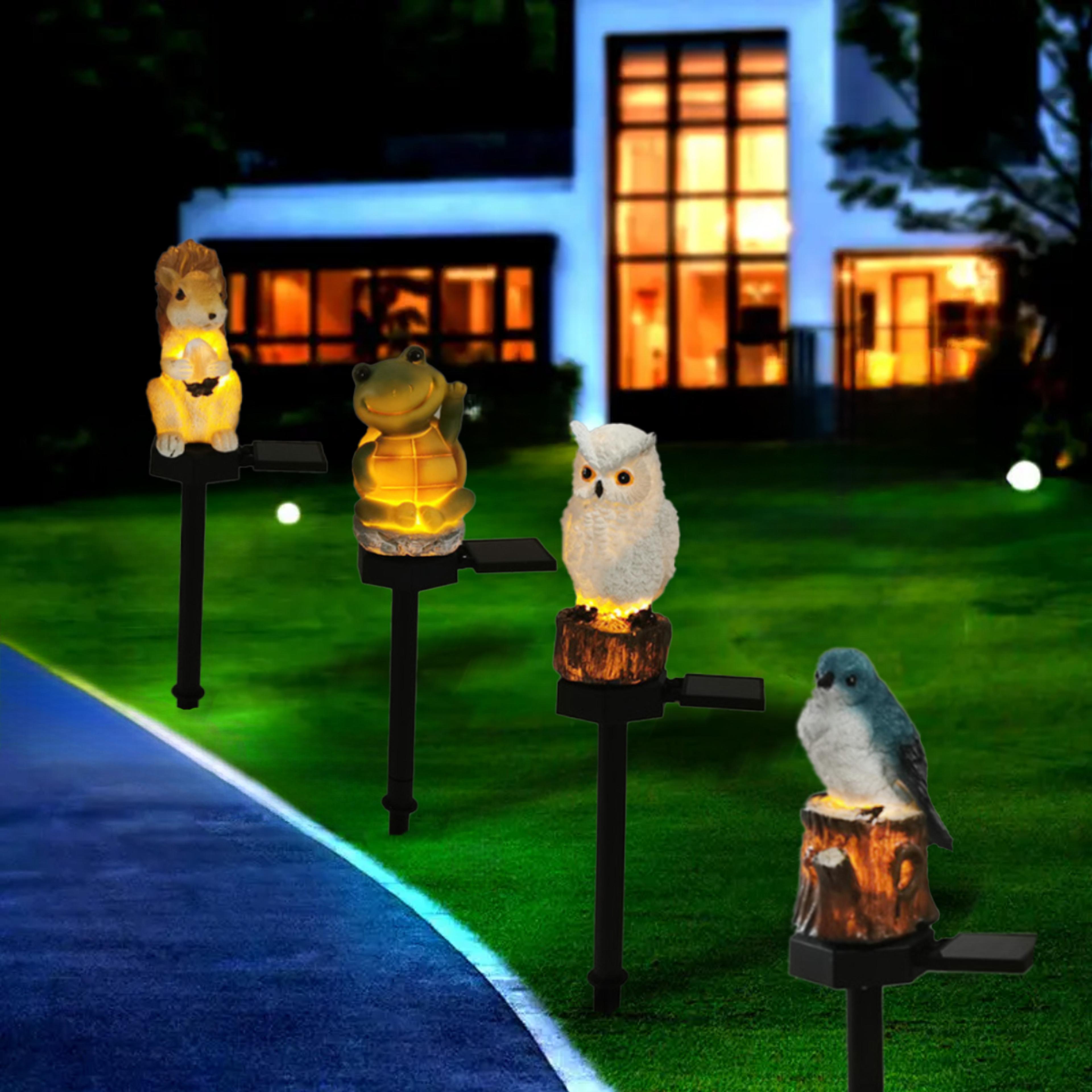 waterproof cute animal outdoor solar garden light, figurine statue ornament for pathway, patio, lawn decor