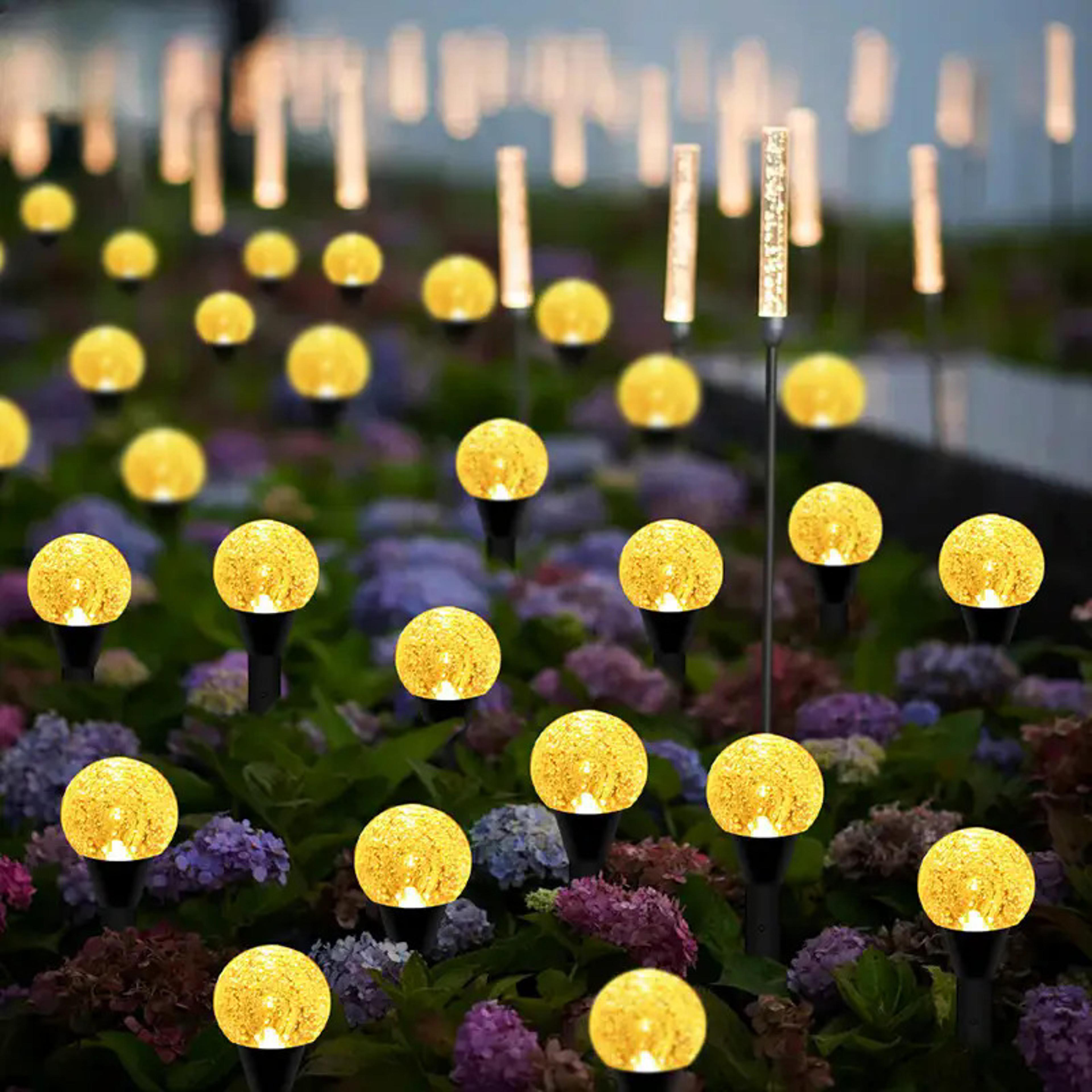 rgb led solar lights for outdoor garden, spherical bubble ball lights with light modes for pathway and lawn decoration