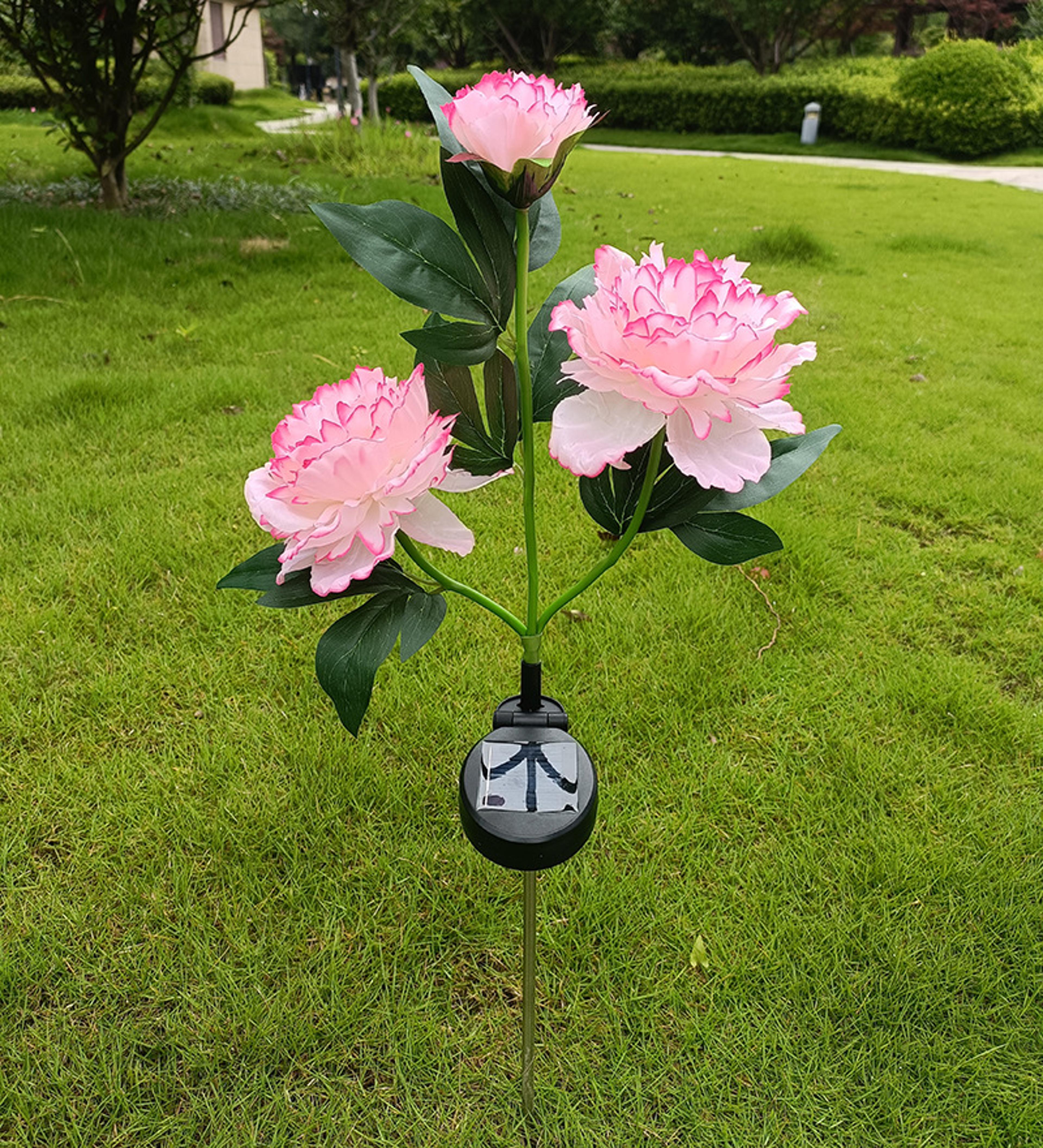 waterproof solar garden lights, head peony flowers for yard, outdoor lawn decor, pathway pink lights