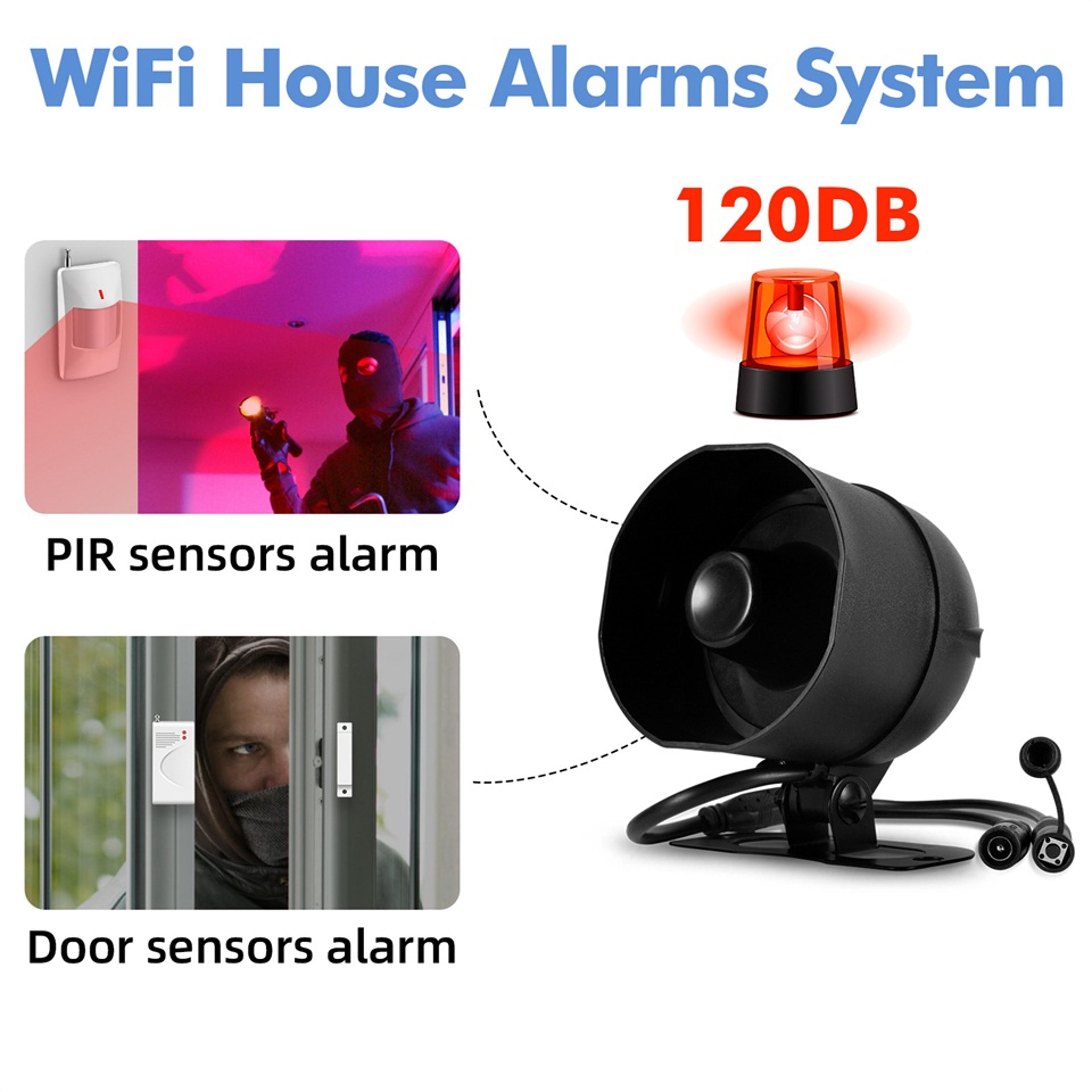 smart speaker alarm kit, siren alarm system wifi tuya, motion sensor, door sensor for home security protection