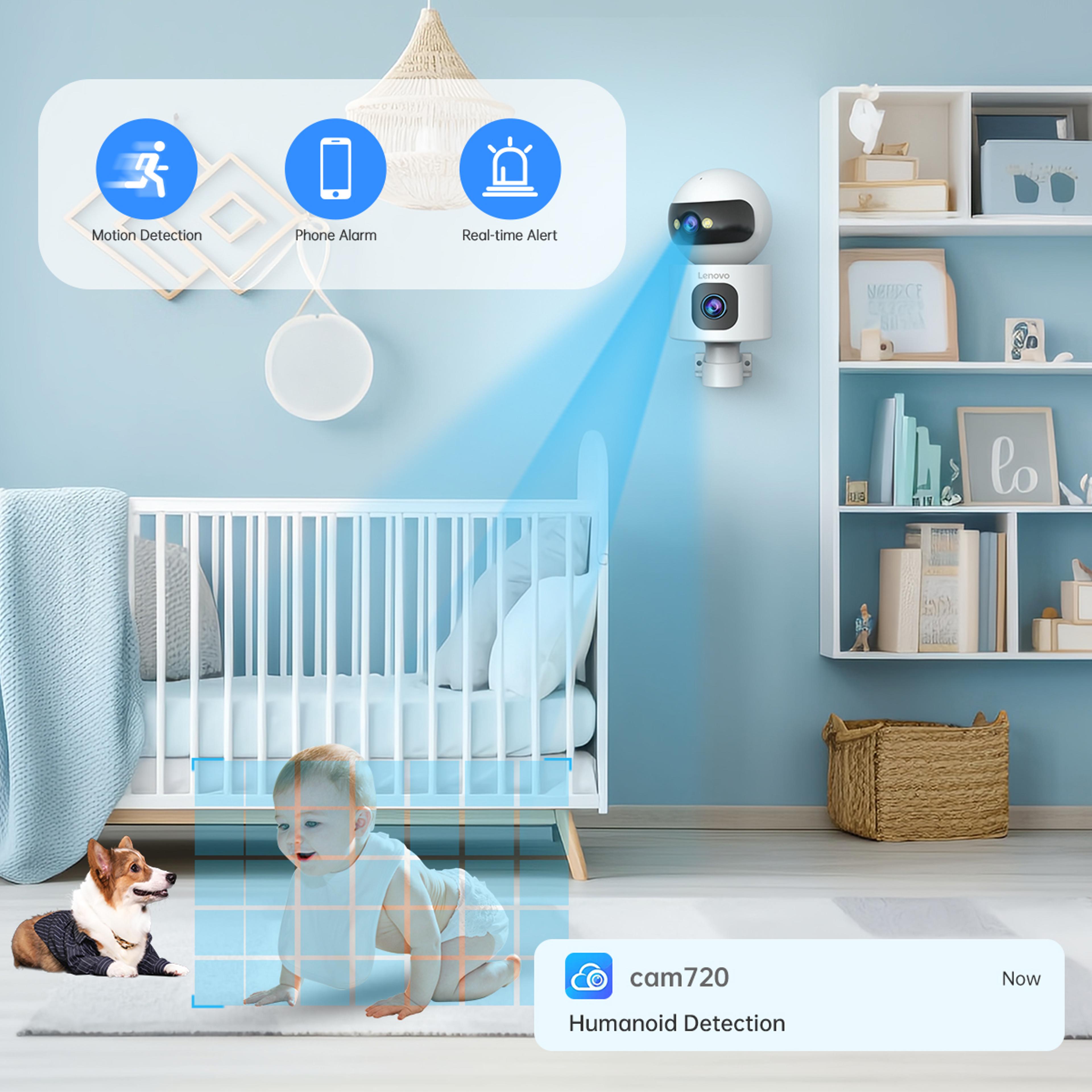wireless ip camera, dual lens, wifi, auto tracking cctv camera, smart home security, baby monitor surveillance