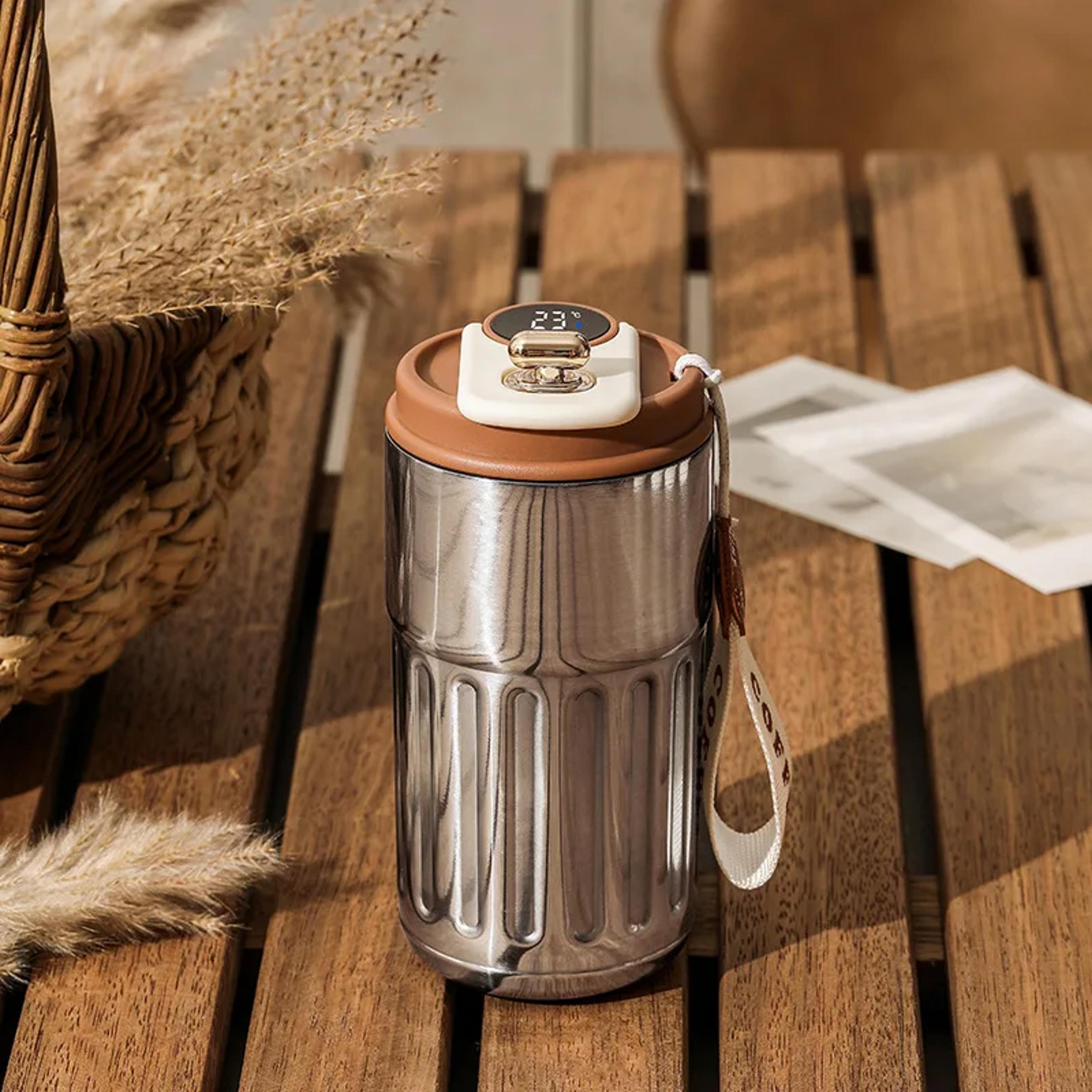 stainless steel coffee cup with intelligent digital led temperature display, thermal mug for hot and cold drinks