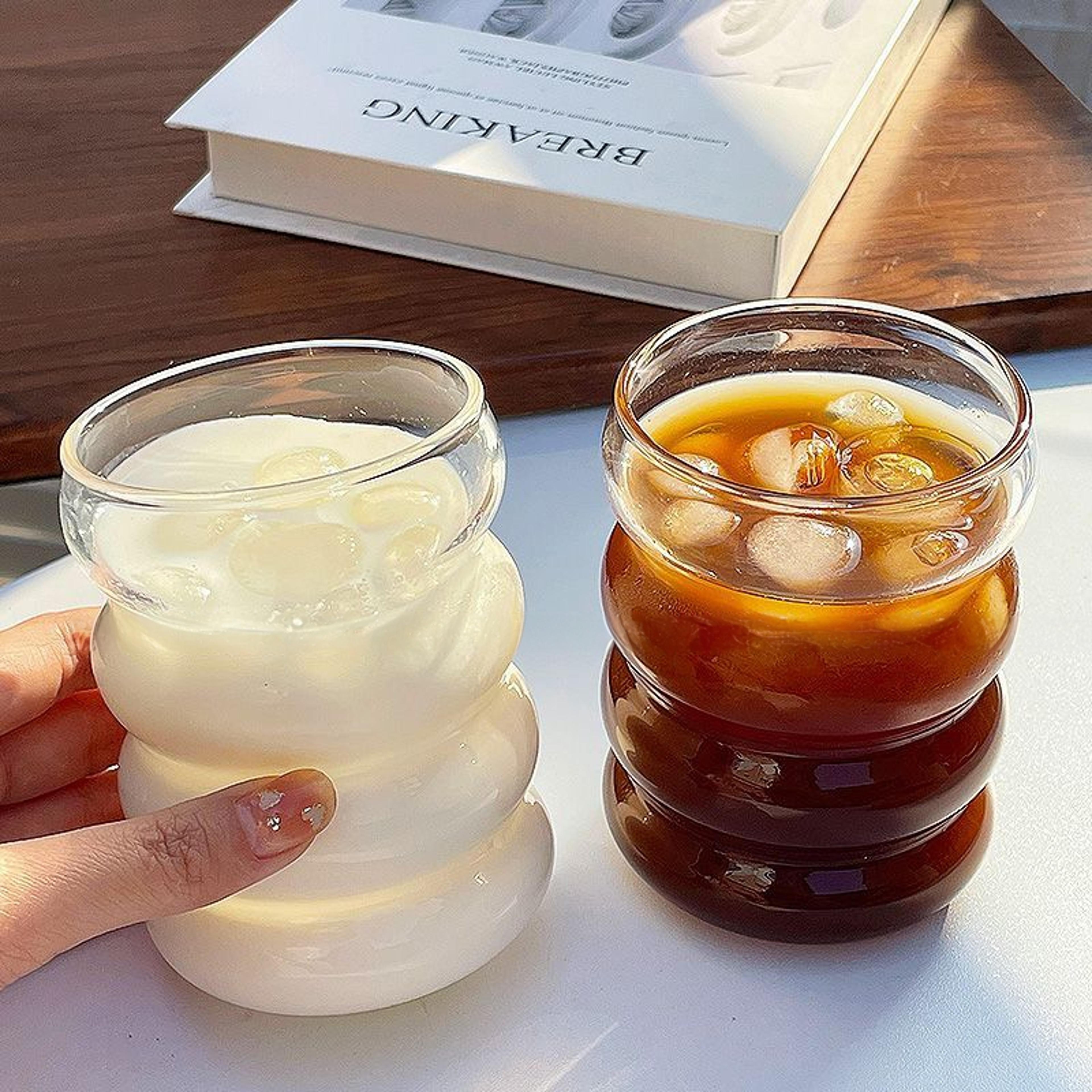 creative wave shape iced coffee tumbler cup, transparent drinking glass, ripple water juice milk tea mug