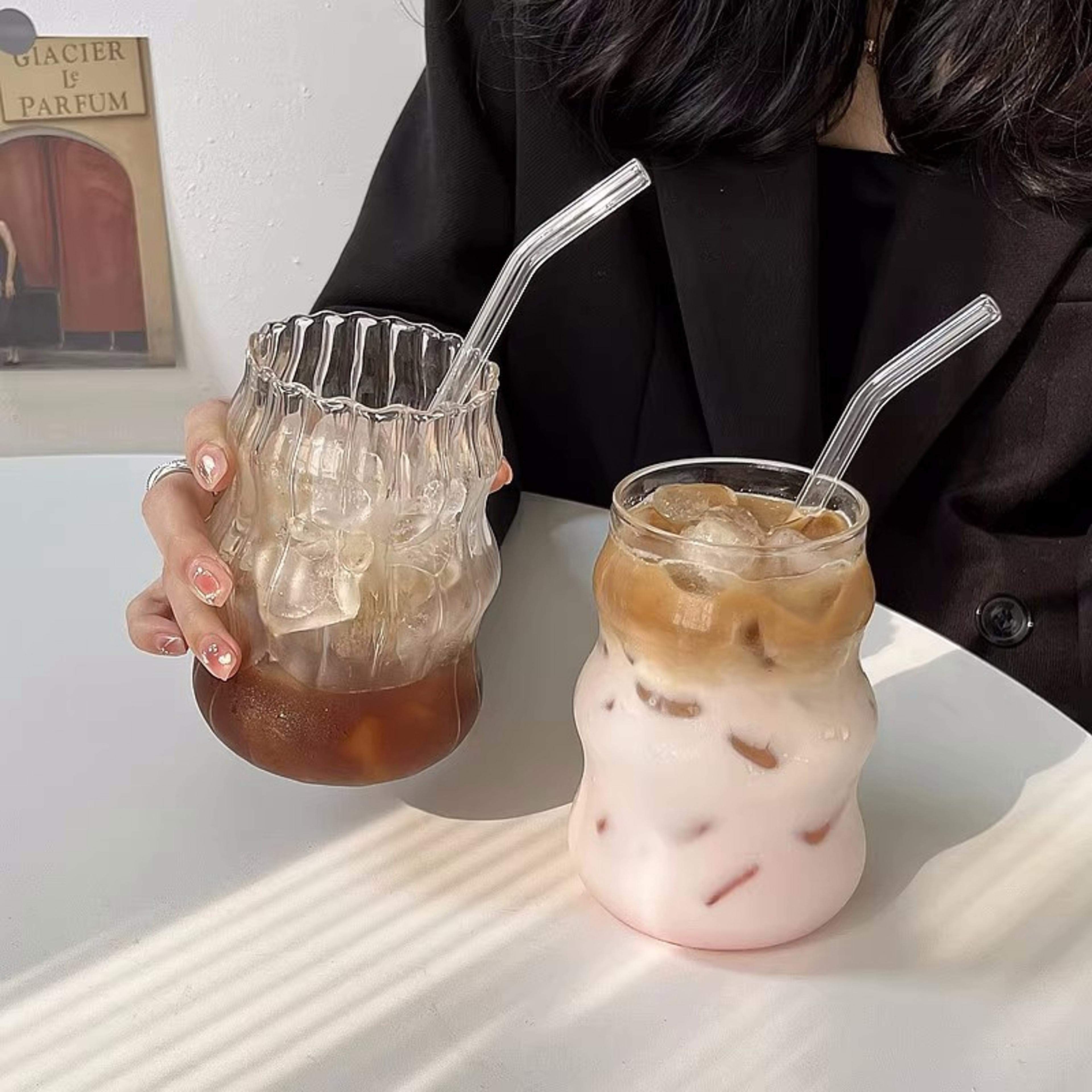 transparent glass cup,coffee mug heat resistant ripple tumbler drinking glass for cocktail beverage