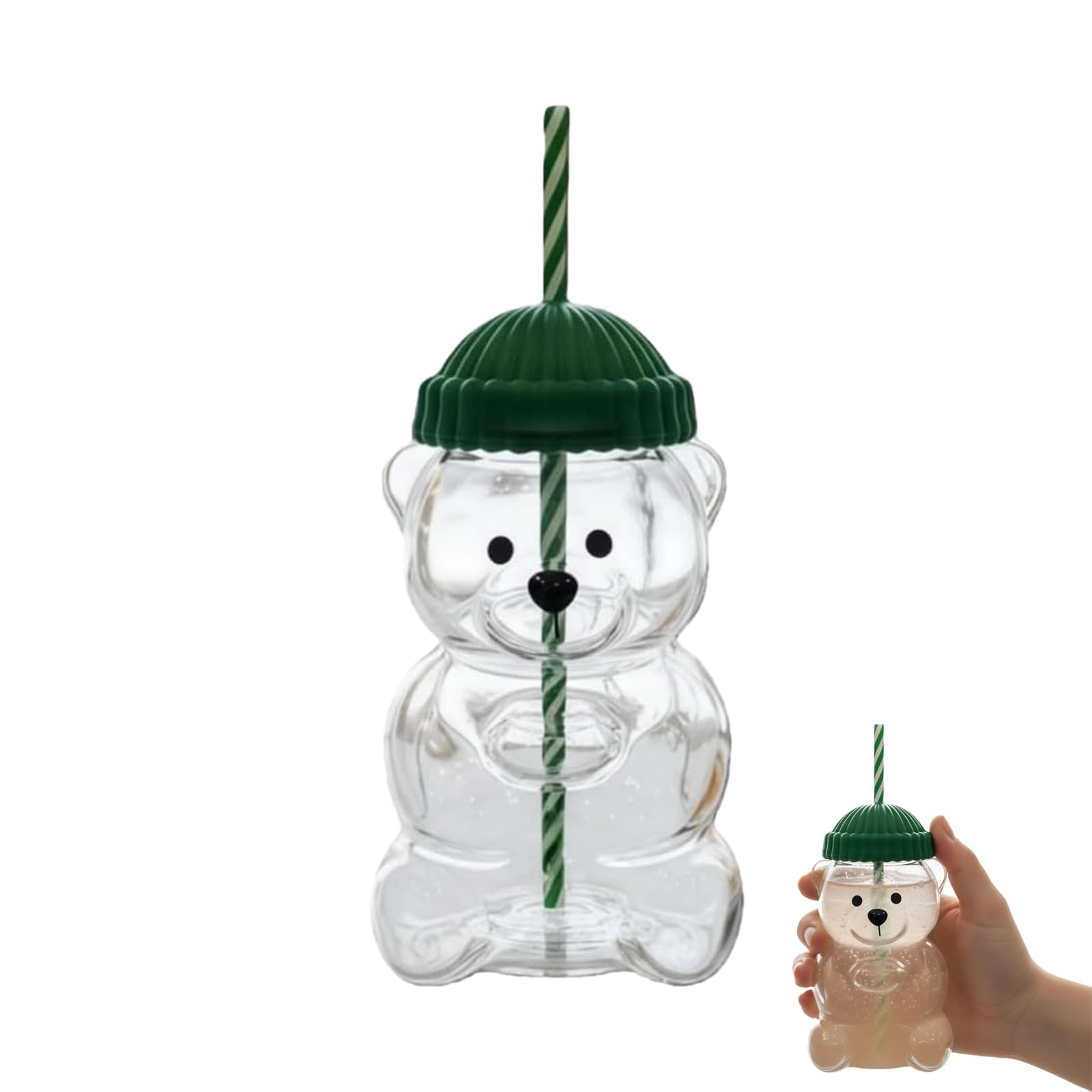 homey bear straw cup , bear glass cup with lid and straw, cute bears coffee tumbler for juice milk tea