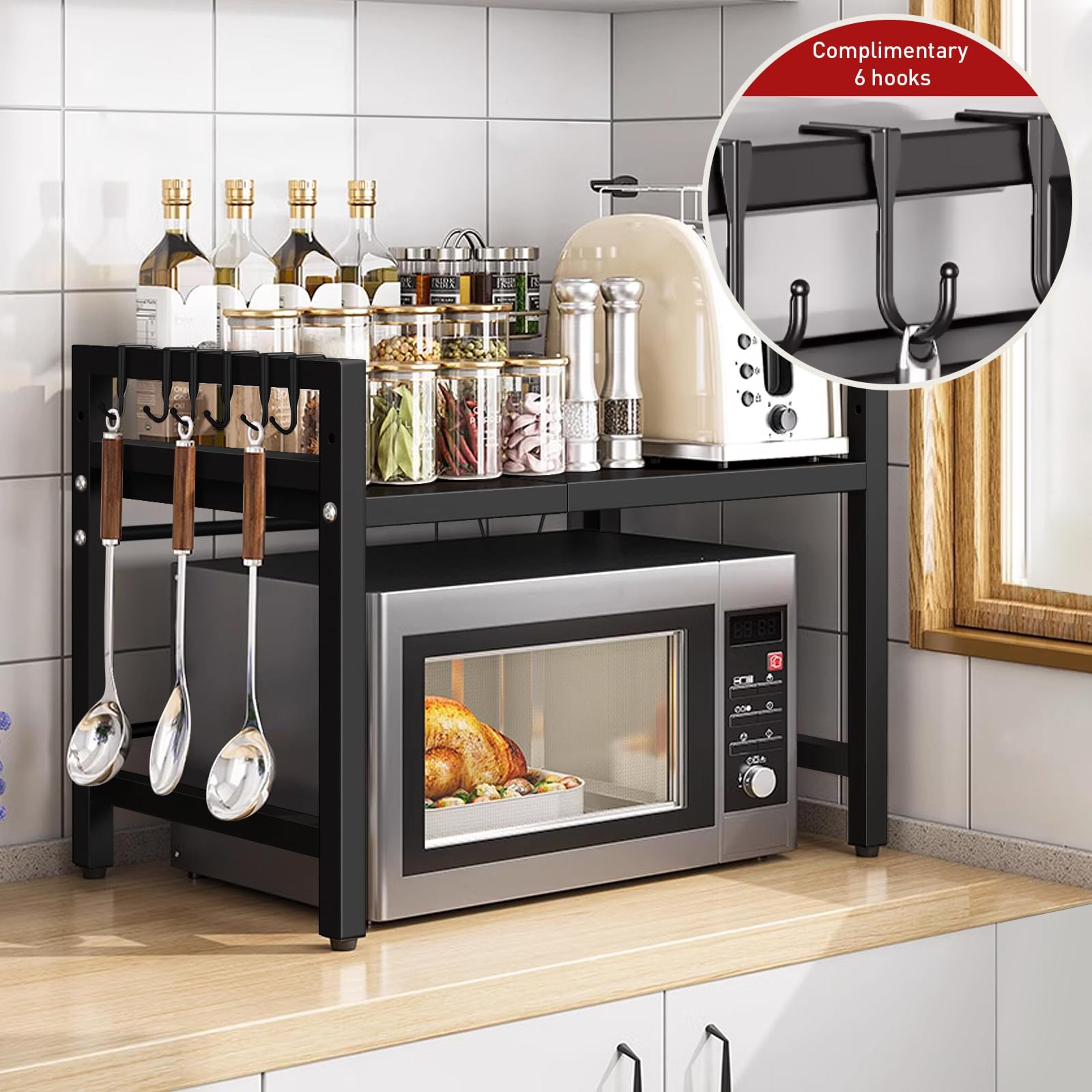 expandable microwave shelf organizer, rust proof countertop organizer, tableware storage for kitchen organization