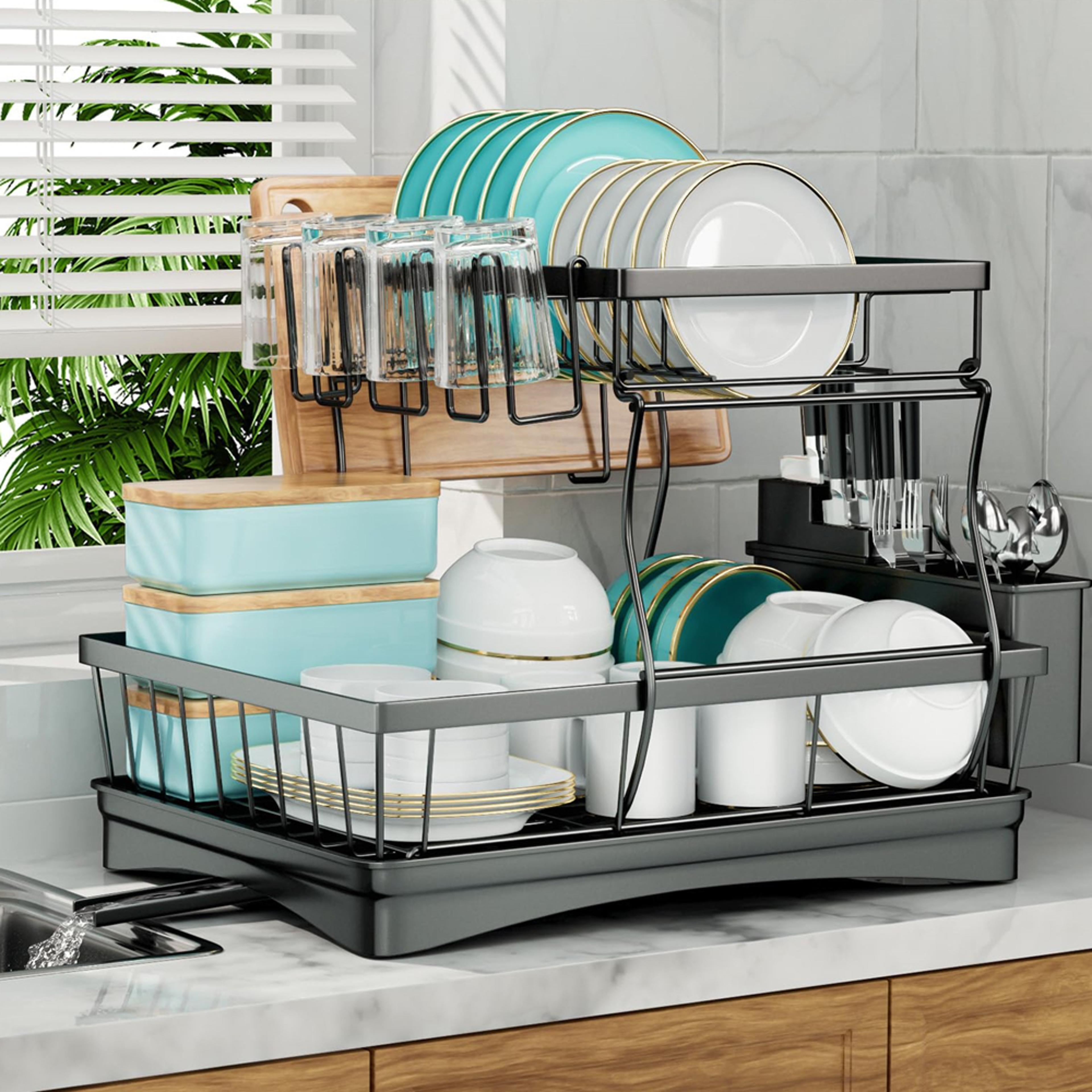 removable large-capacity dish drying rack, large dish rack for kitchen countertops, ideal for easy dish drainage