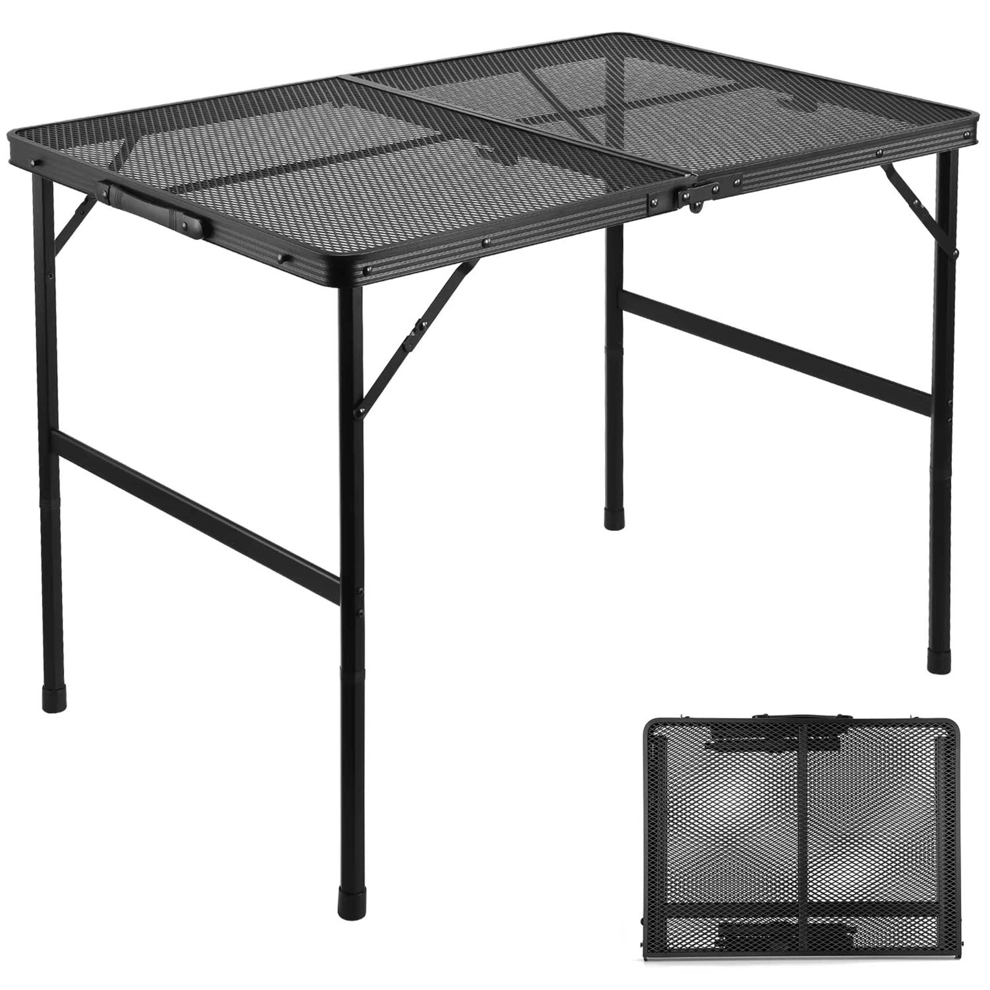 aluminum folding grill table for outside, lightweight portable metal mesh bbq cooking table, ideal for camping