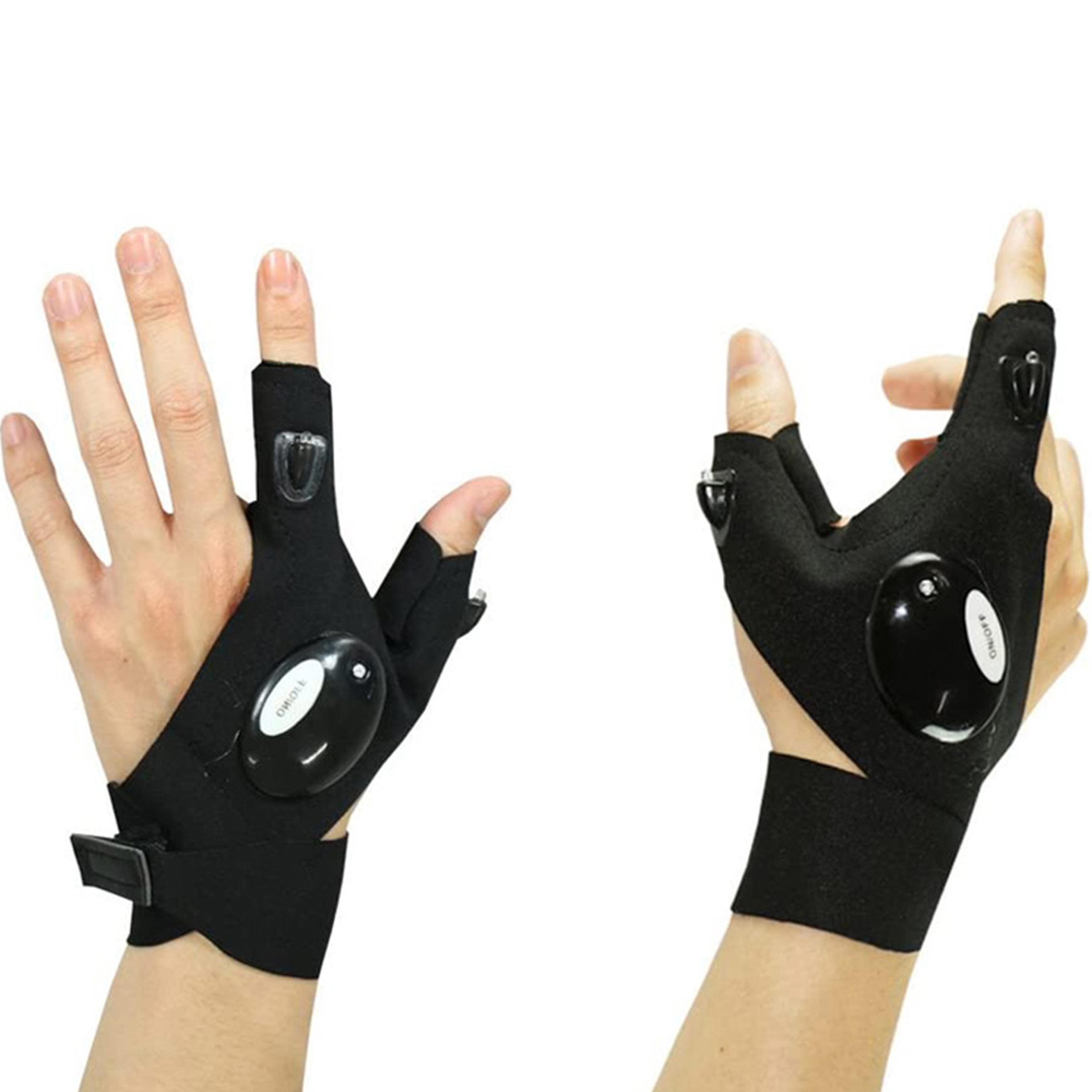 led waterproof flashlight gloves for hiking, running, cycling, camping, fingerless outdoor gear
