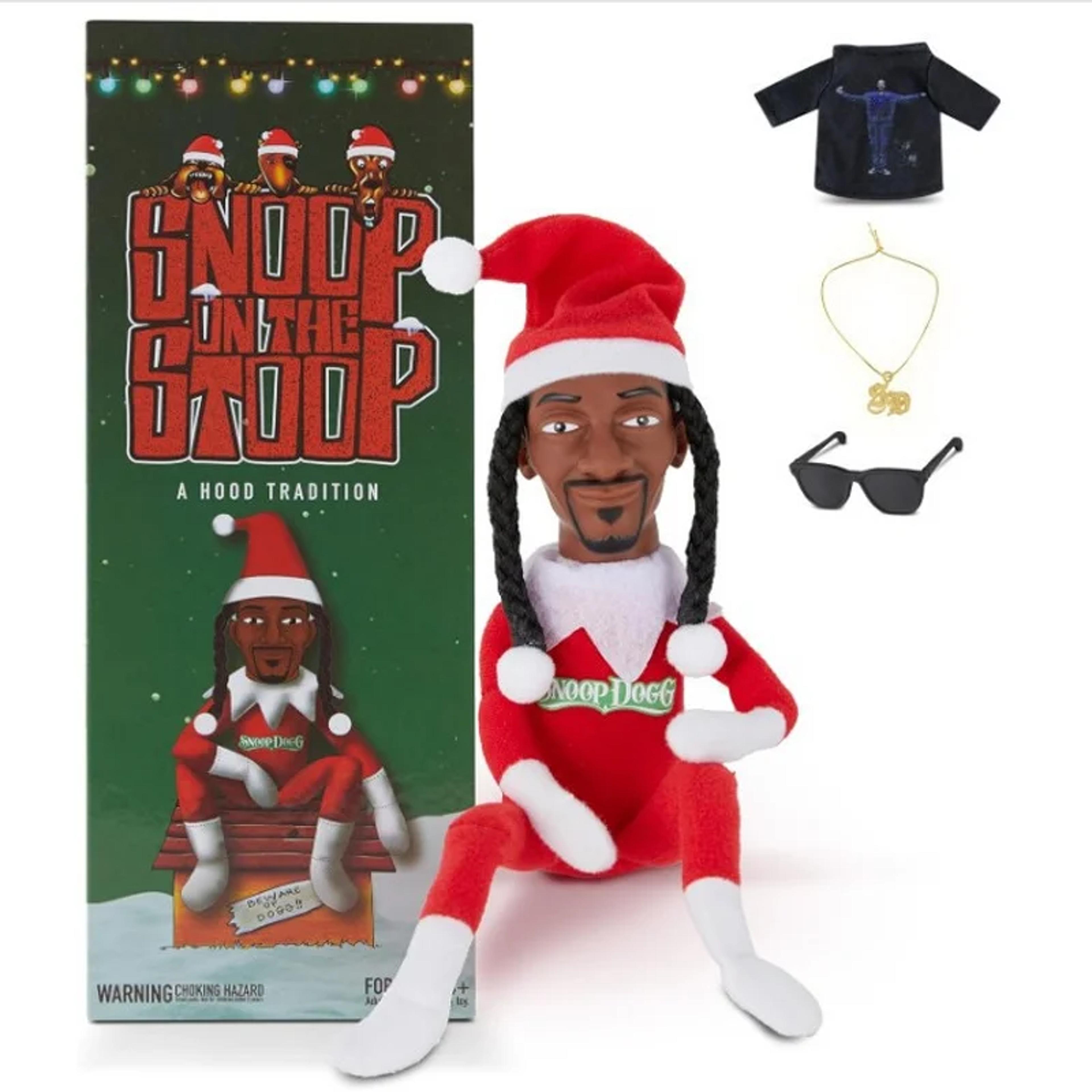 snoop dogg christmas elf doll, plush toy, includes elf tshirt, sunglasses & necklace, perfect shelf decor