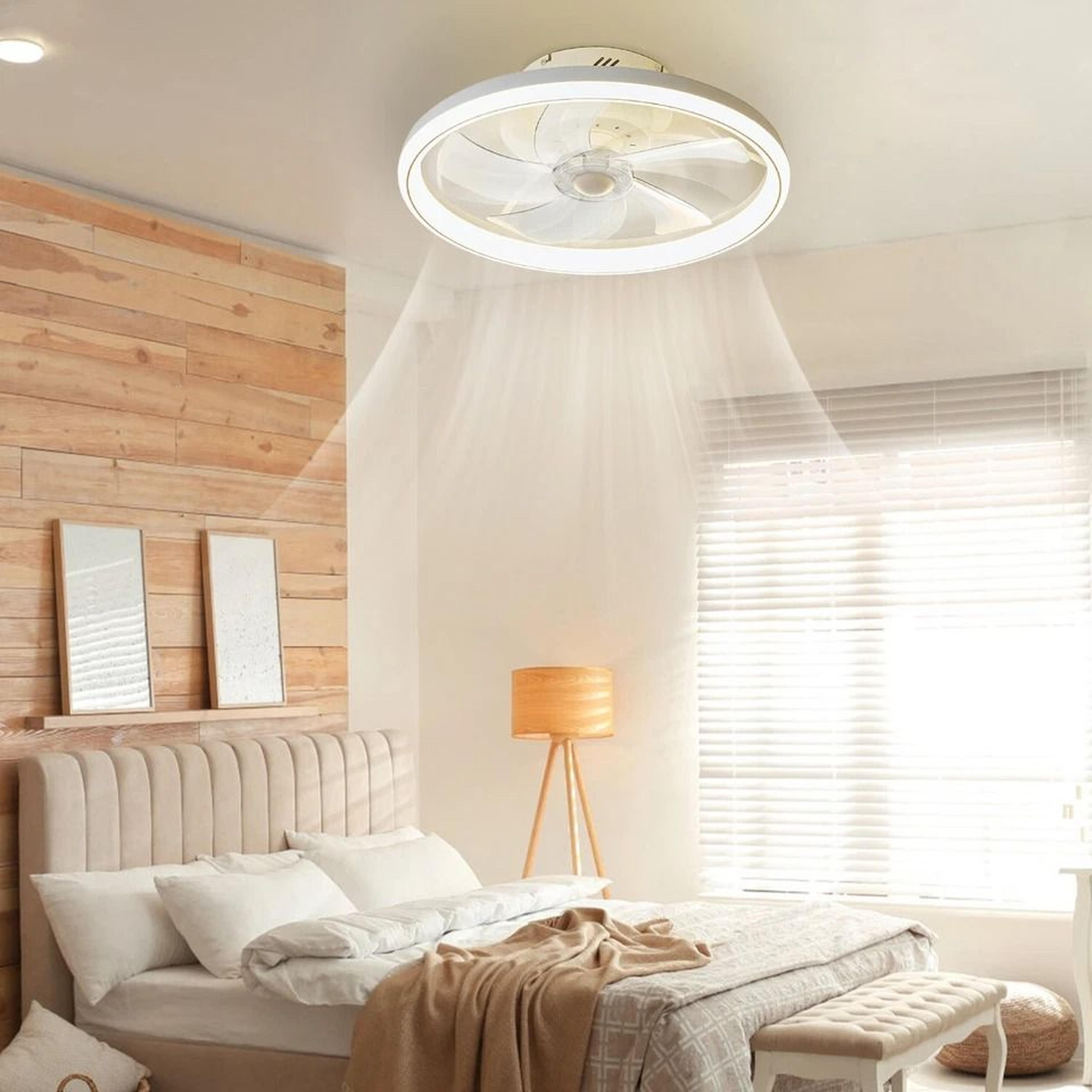led ceiling fan light for bedroom, living room, modern round pendant fan lamp, adjustable speeds, smart control