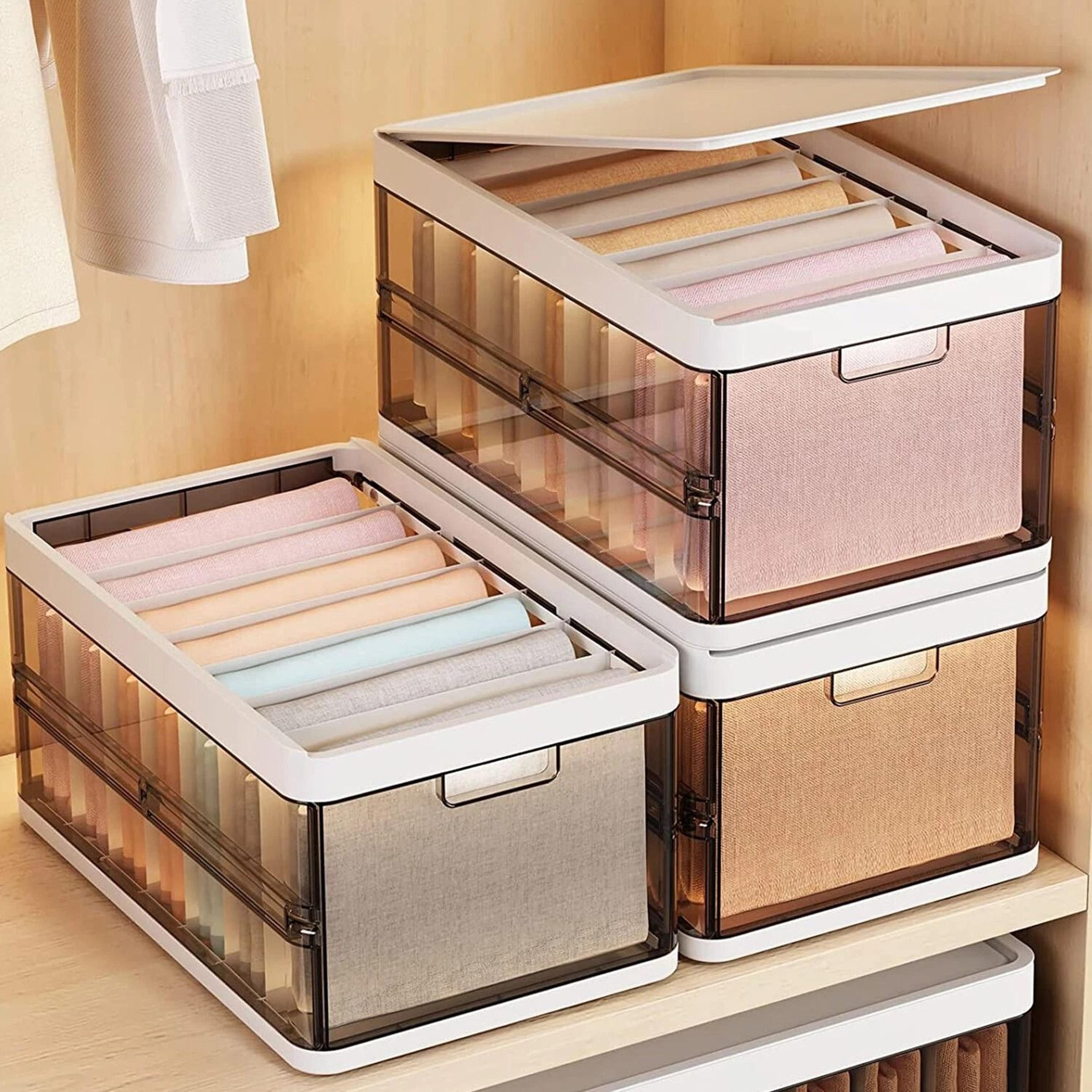 collapsible foldable storage containers with lids, stackable closet organizer bins, multifunctional storage