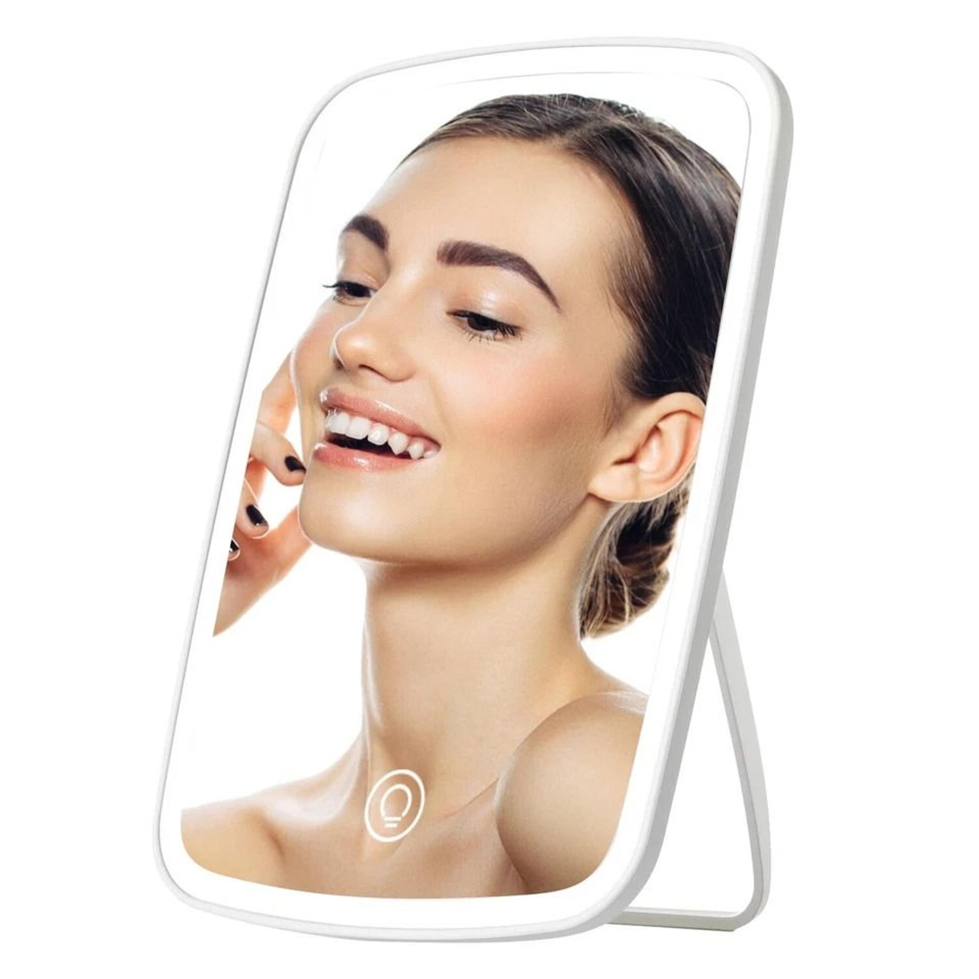 led lighted makeup mirror, brightness adjustable vanity desk mirror with light colors and touch sensor
