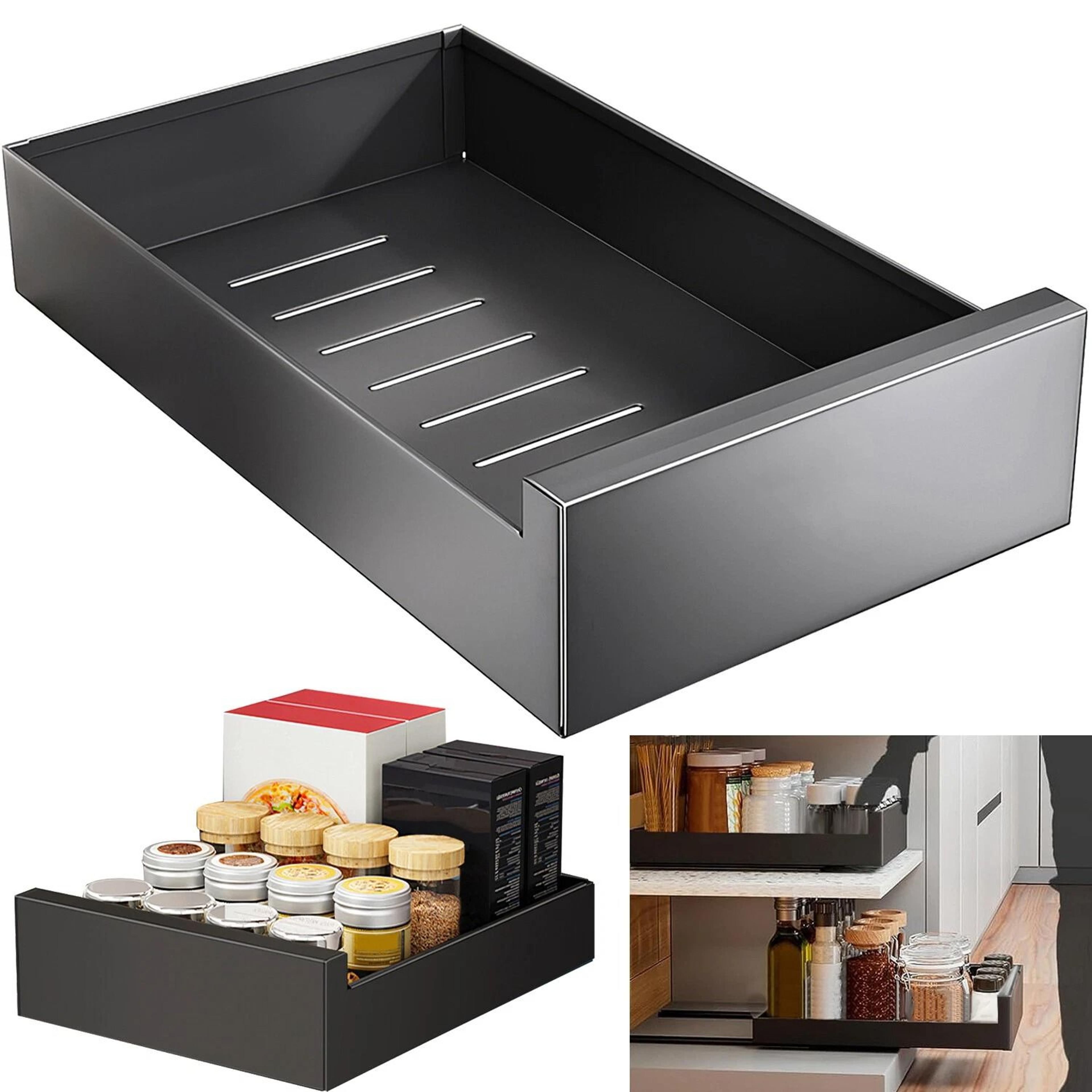 pull out cabinet organizer, carbon steel drawer storage shelves, fixed adhesive, load capacity