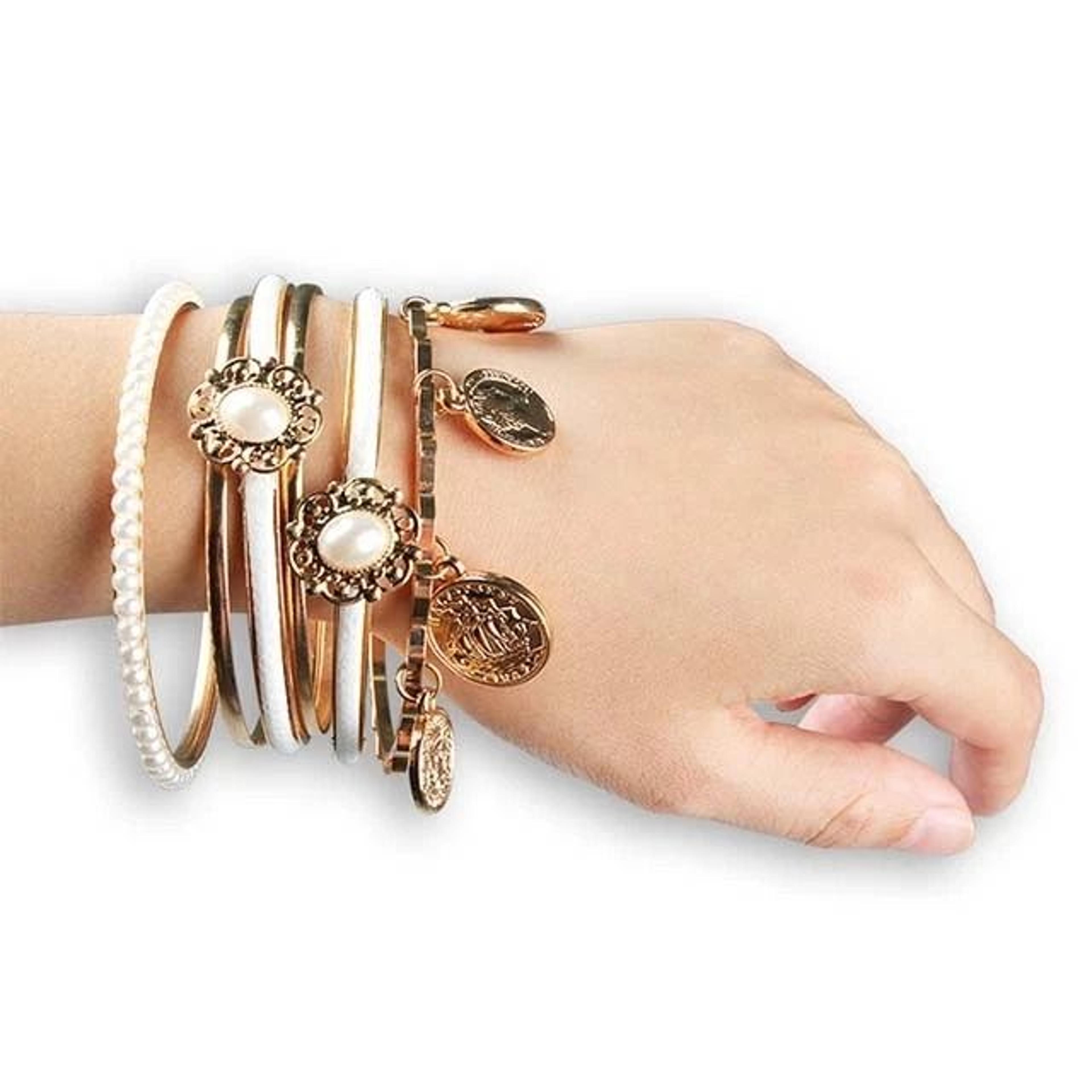 gold fashion women lots, rhinestone bangle, charm cuff jewelry, piece alloy bracelet set for women