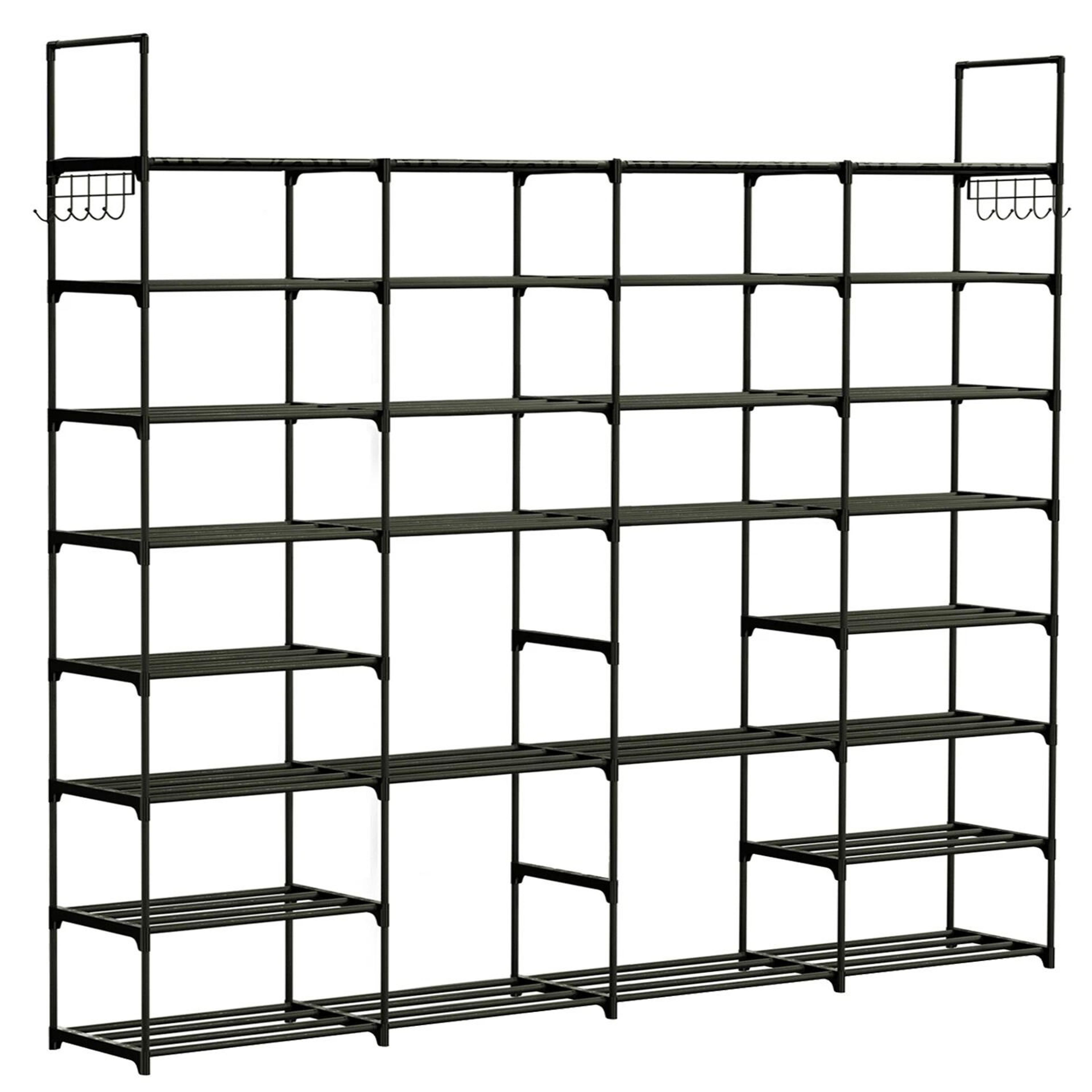 shoe rack, durable metal storage shelf, holds, expandable and dividable, space-saving shoe organizer