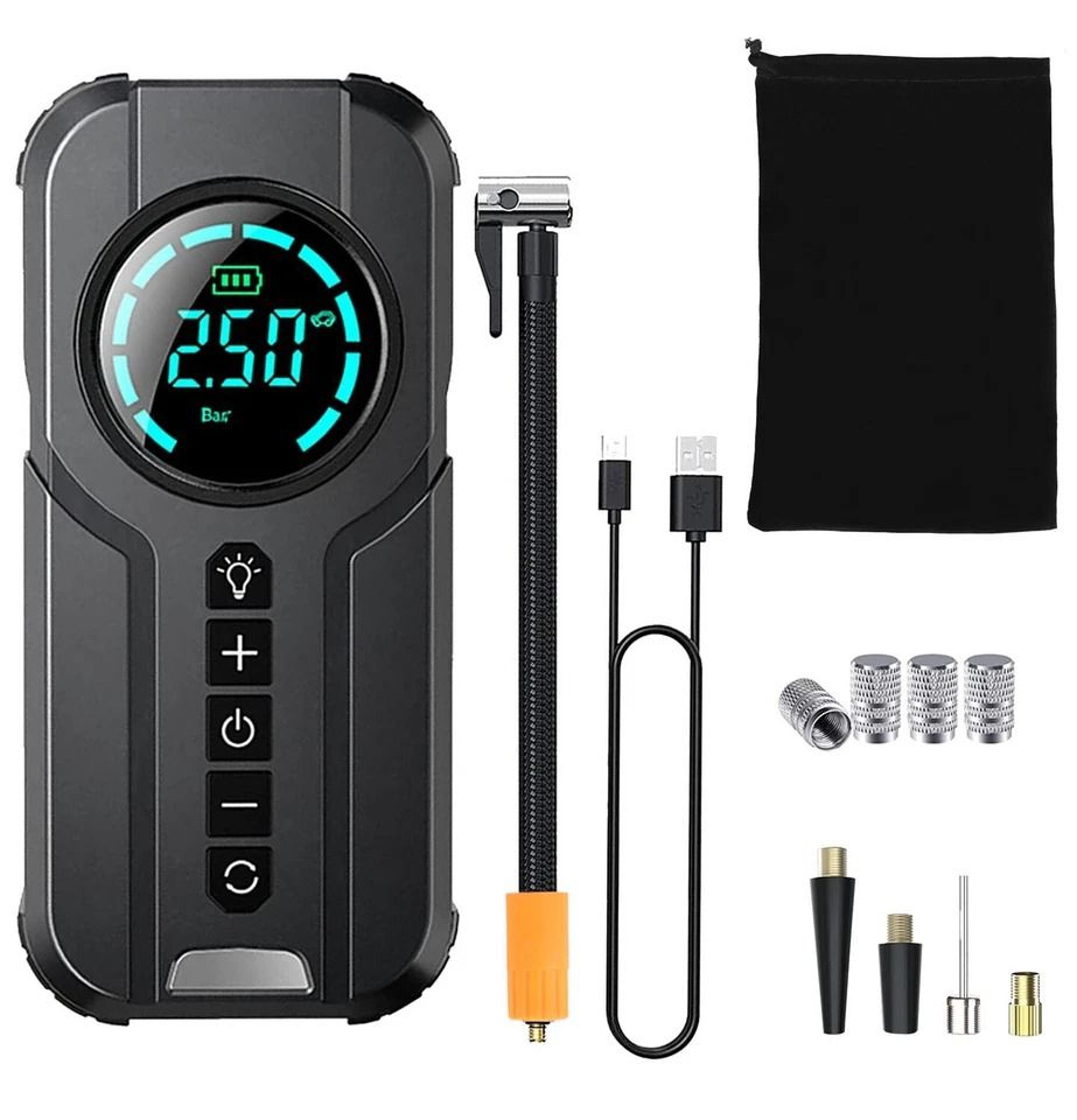 electric portable auto car air pump compressor, lcd tire inflator, fast inflation