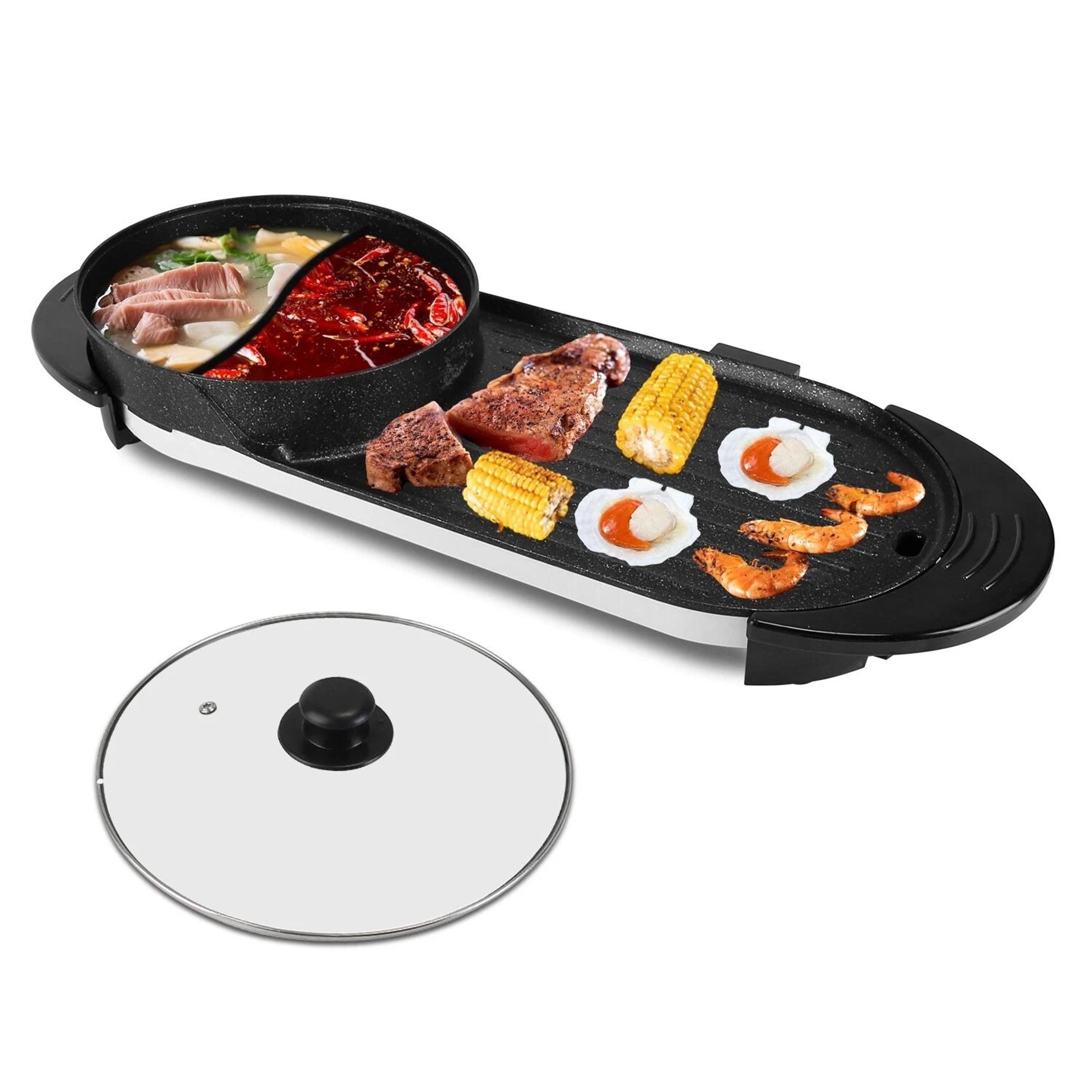 electric hot pot & bbq grill cooker, non-stick bbq grill for party, camping, and indoor cooking