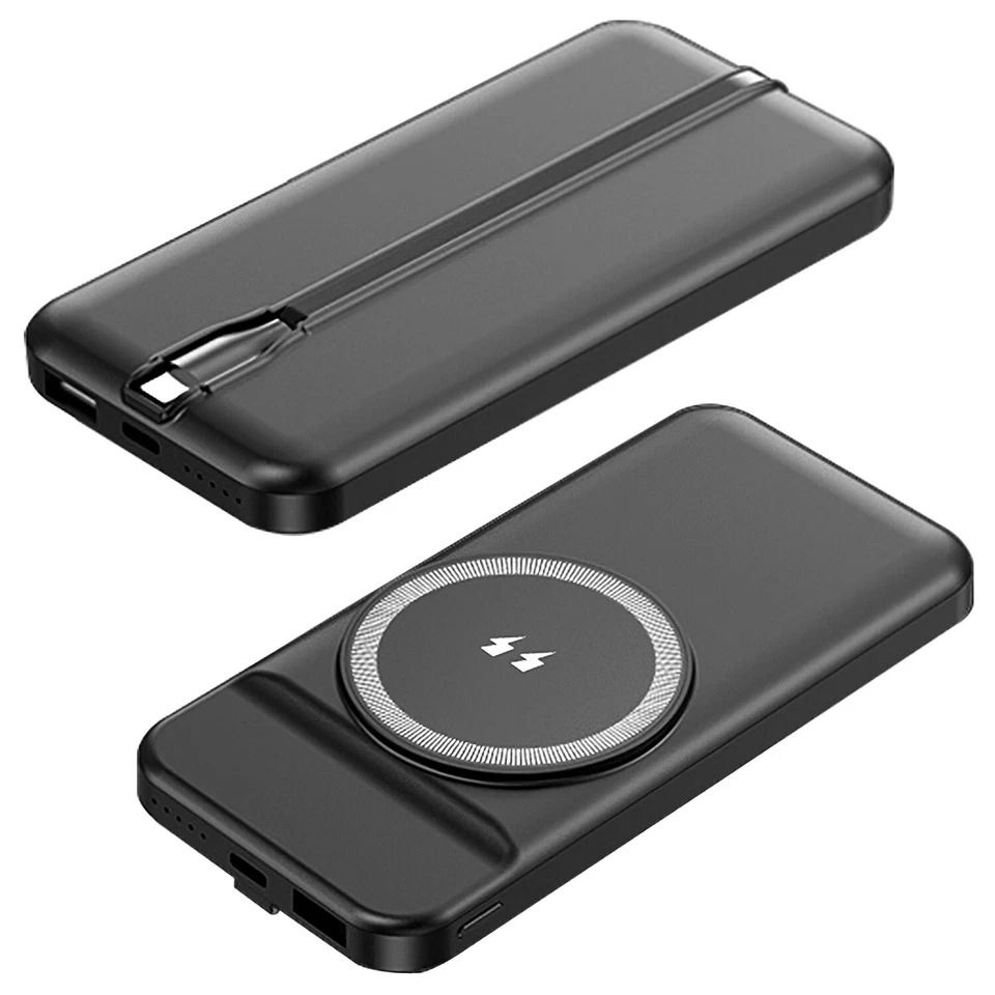 magnetic wireless charger, battery pack, fast charging power bank, built-in cable, dual usb/type-c outputs