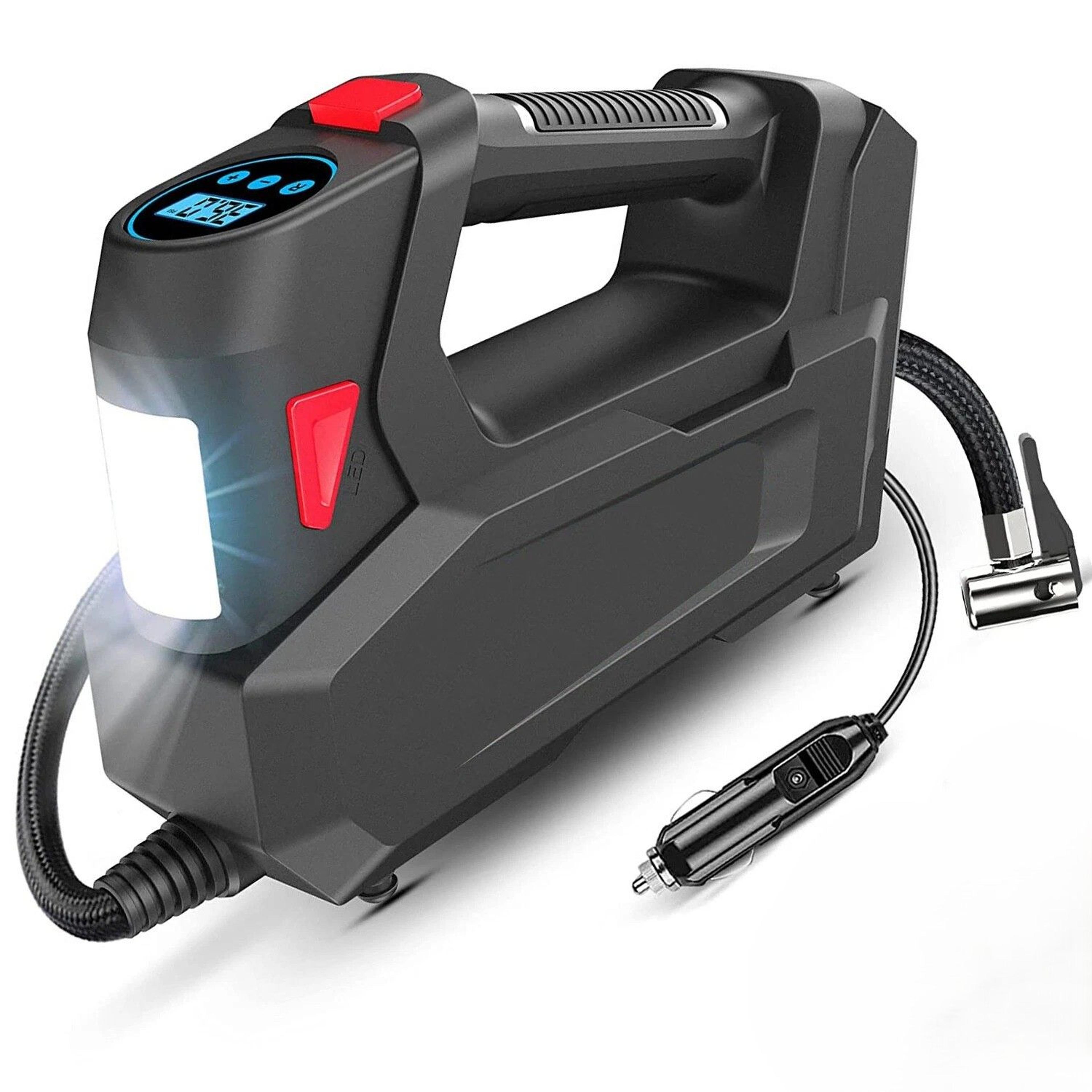 portable air compressor, tire inflator for cars and bikes, air pump, ideal for tires, balls, and more