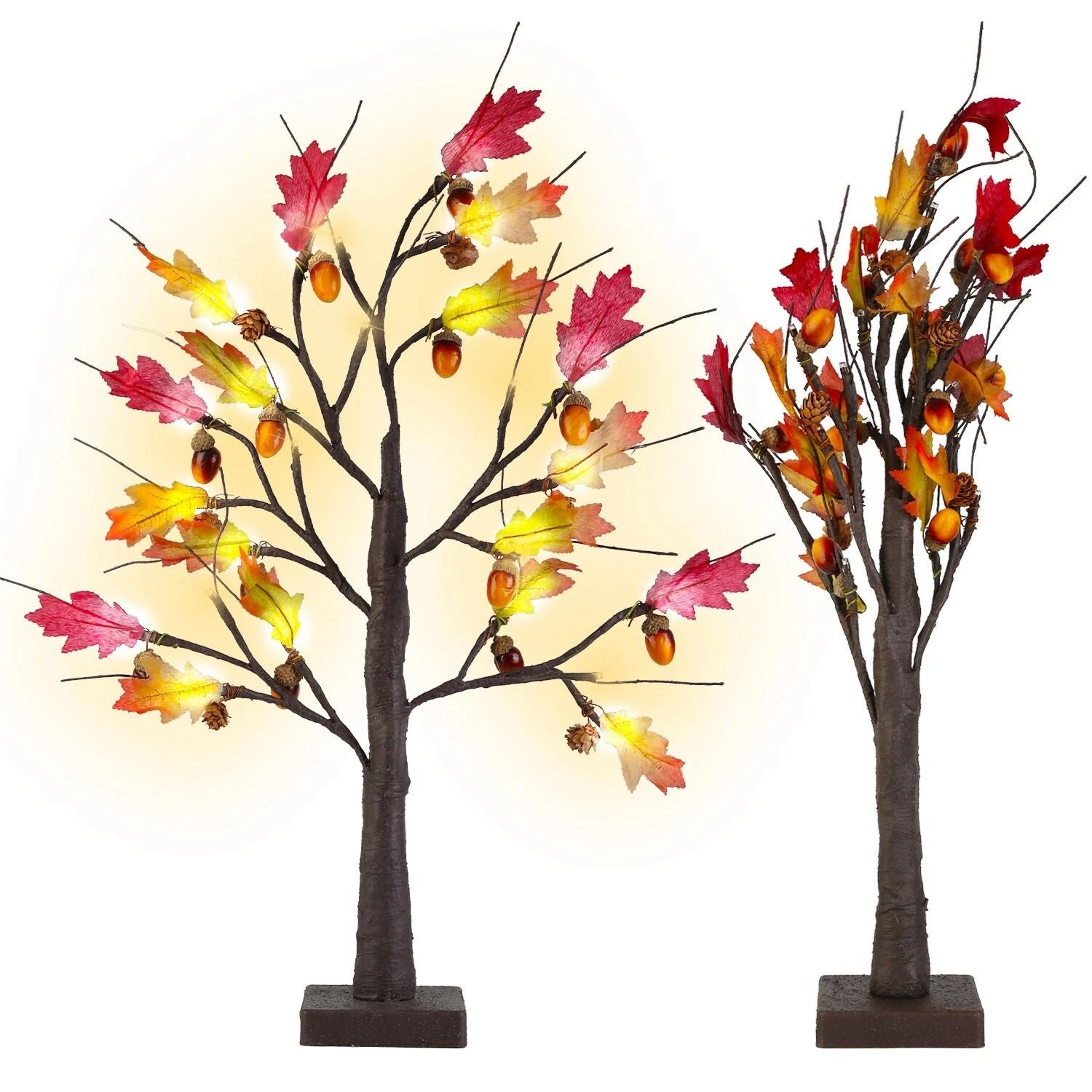 lighted maple tree warm white led beads, artificial fall tree for thanksgiving & autumn home decor
