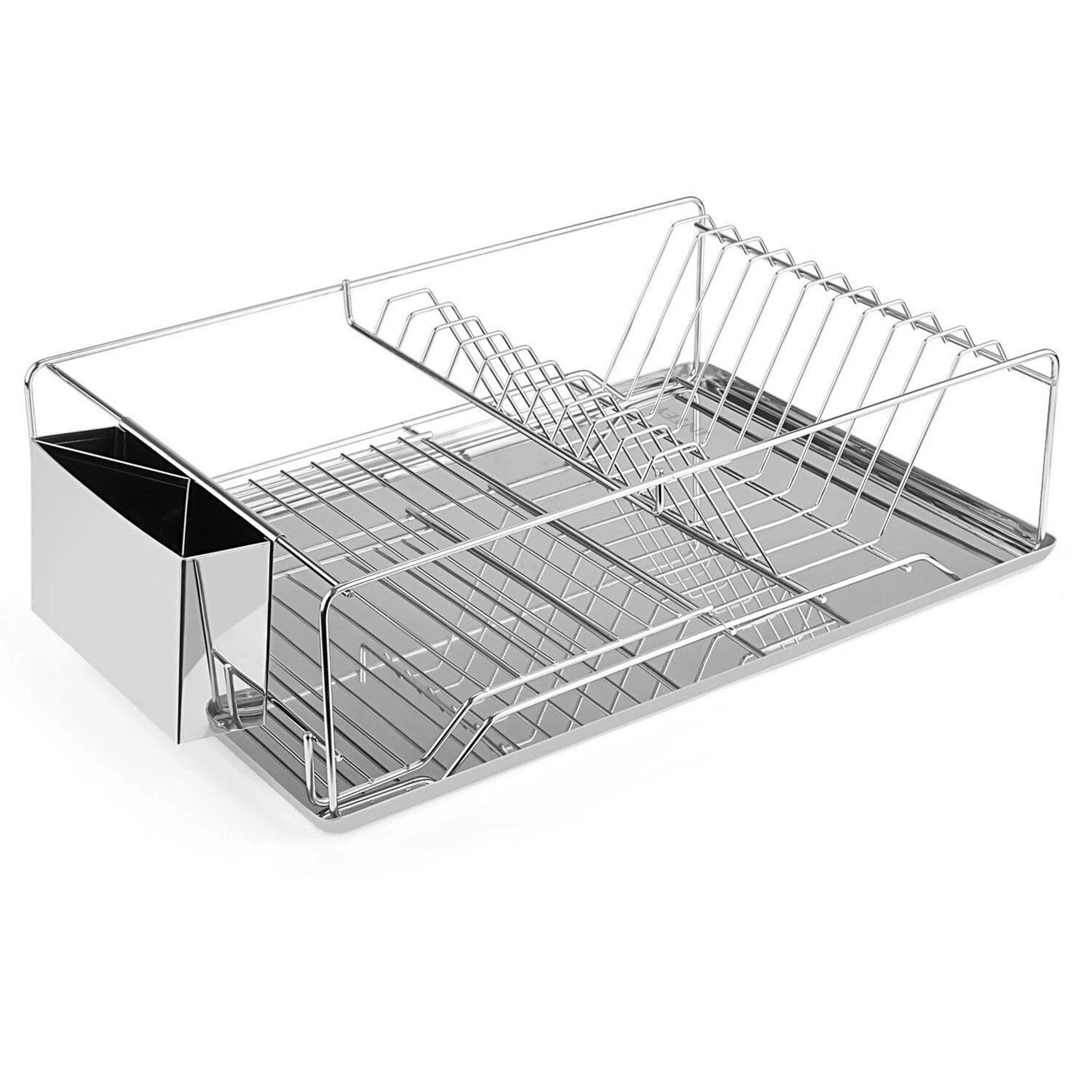 stainless steel kitchen dish drying rack, over sink drainer holder, with removable drainboard for quick drying